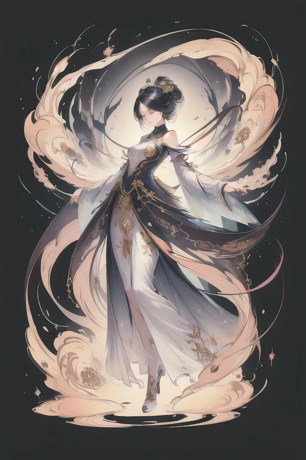 (masterpiece, top quality, best quality, official art, Beautiful and beautiful:1.2), (1 girl), extremely detailed,(fractal art:1.3),Elegant，clear outline,most detailed，Antique，whole body，Concept map，4k，whole body布料材质