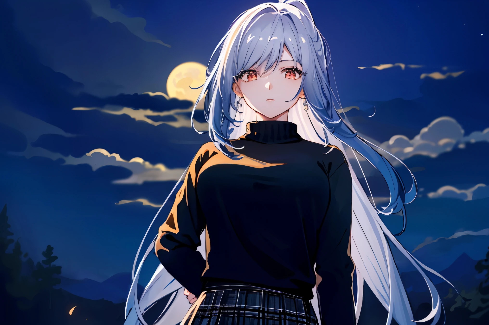 score_8_up, score_7_up, source_anime, 1girl, jingliu \(honkai: star rail\), long white hair with light blue tips,
BREAK (white long-sleeved sweater and a blue plaid skirt:1.2)
BREAK （super detailed），（beautiful eyes beautiful details eyes，Clean and delicate face），whole body，Standing posture,arms behind back,
BREAK night, crystal, floating hair, full moon, cloud, backlighting, depth of field,
BREAK (masterpiece:1.2), best quality, high resolution, unity 8k wallpaper,NSFW ,(illustration:0.8), extremely detailed face, perfect lighting, extremely detailed CG, (perfect hands, perfect anatomy),