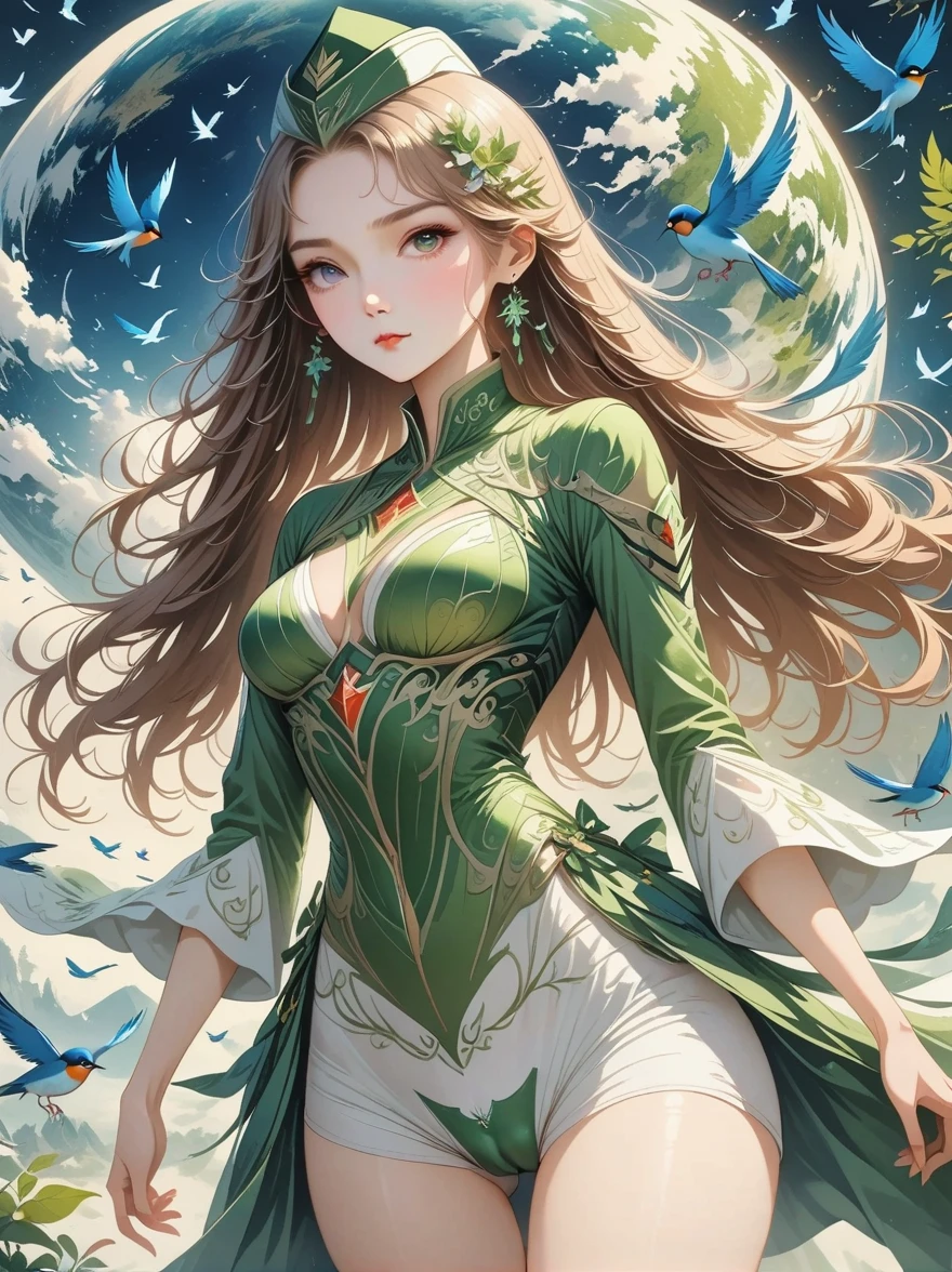 (((high quality work,ultra high resolution,anime style,lifelike))),(A female Earth Federation Army officer is walking around:1.5),(unique:1.5), (Earth Federation Army:1.5),(Wearing a Confederation Hat:1.5),(Cute female image:1.4),(Detailed facial depiction:1.4),(Beautiful hands:1.4),(slender hands:1.2),(wallpaper:1.5),(whole body:1.5),((bird&#39;s eye view:1.5)), ((15 years old Japanese girl,Clothes that fit)), (spaceship interior, The universe is outside), (((camel toe)))
