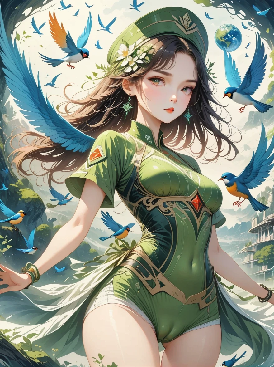 (((high quality work,ultra high resolution,anime style,lifelike))),(A female Earth Federation Army officer is walking around:1.5),(unique:1.5), (Earth Federation Army:1.5),(Wearing a Confederation Hat:1.5),(Cute female image:1.4),(Detailed facial depiction:1.4),(Beautiful hands:1.4),(slender hands:1.2),(wallpaper:1.5),(whole body:1.5),((bird's eye view:1.5)), ((15 years old Japanese girl,Clothes that fit)), (spaceship interior, The universe is outside), (((camel toe)))