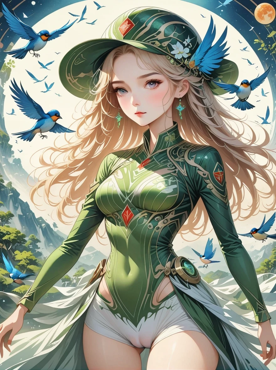 (((high quality work,ultra high resolution,anime style,lifelike))),(A female Earth Federation Army officer is walking around:1.5),(unique:1.5), (Earth Federation Army:1.5),(Wearing a Confederation Hat:1.5),(Cute female image:1.4),(Detailed facial depiction:1.4),(Beautiful hands:1.4),(slender hands:1.2),(wallpaper:1.5),(whole body:1.5),((bird's eye view:1.5)), (( Japanese girl,Clothes that fit)), (spaceship interior, The universe is outside), (((camel toe)))
