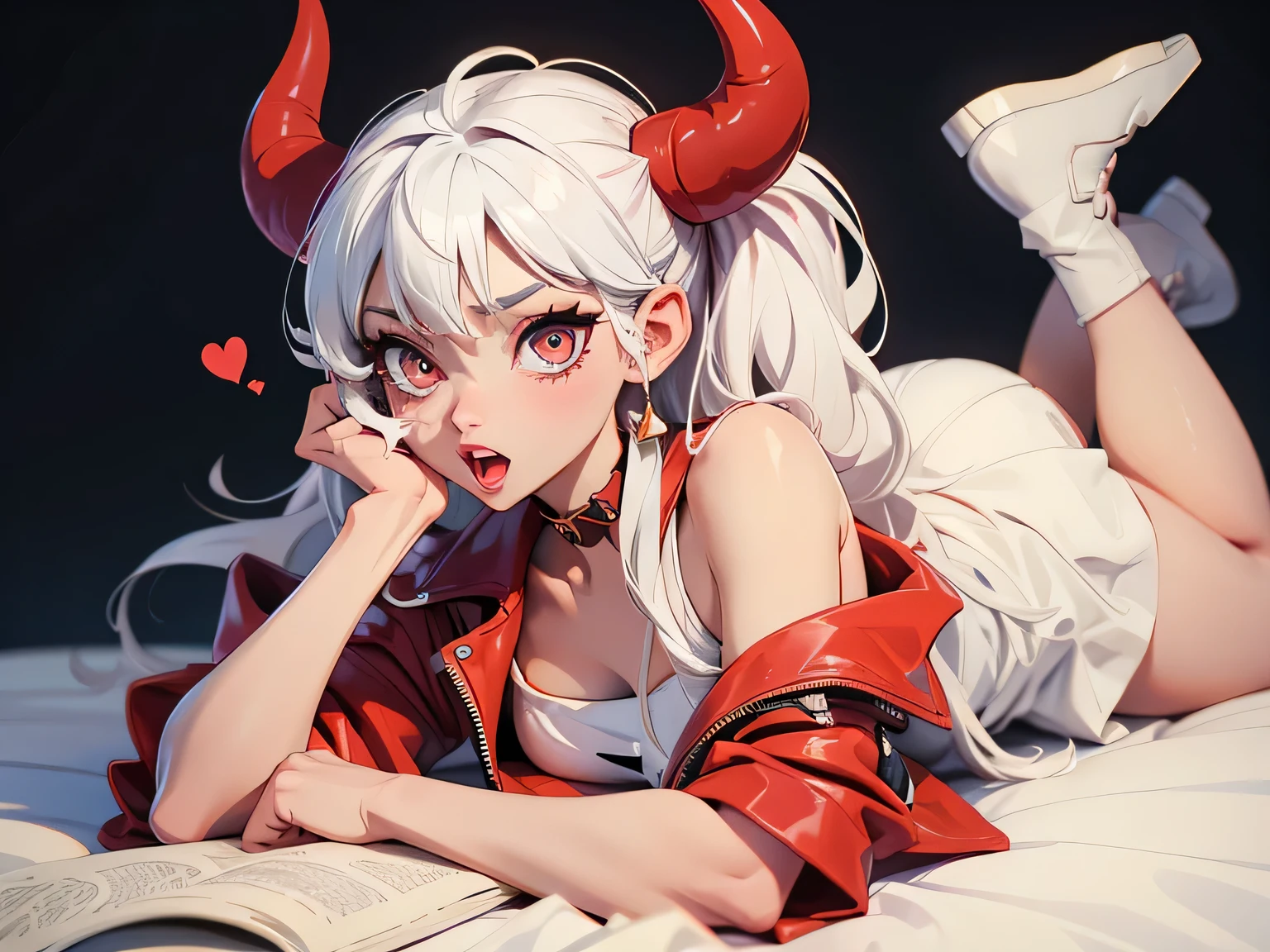 lazy devil girl,white hair color,Yawn,more lazy
