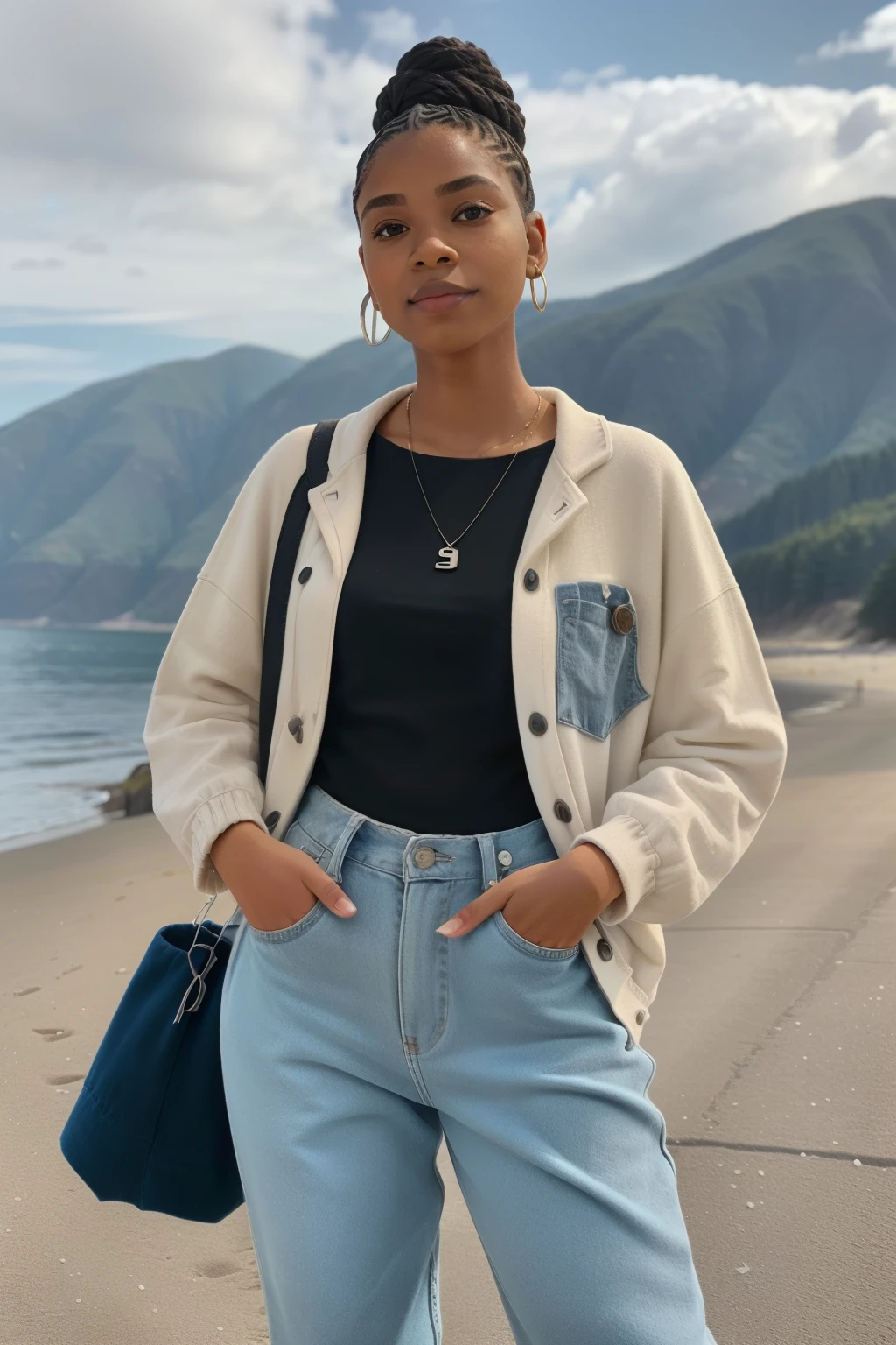 Sowell Bay, Washington, 2023. ((((60-year-old)) Tova Sullivan)), ((((casual clothings from the 2020s)))), ((salt and pepper hairstyle of the 2020s))