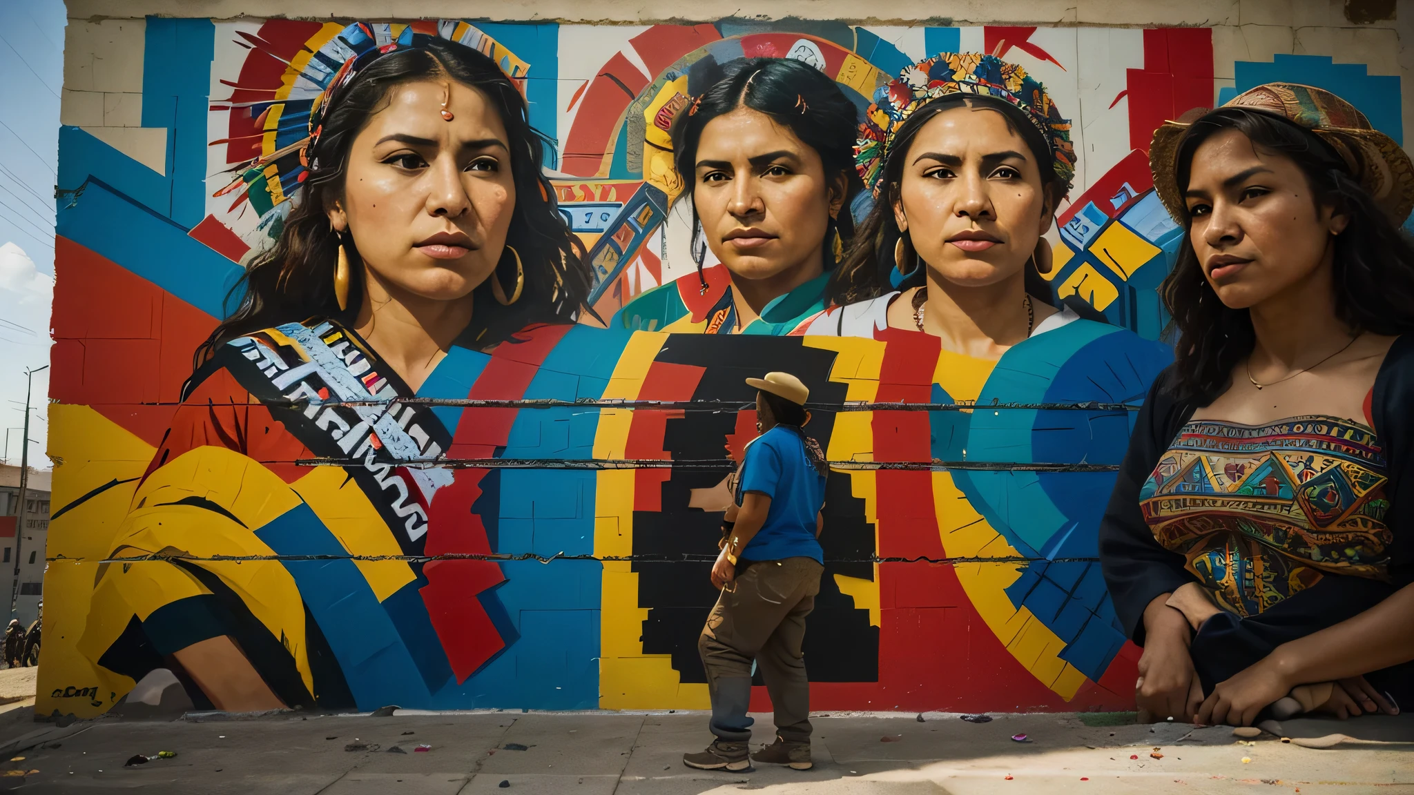 (a detailed masterpiece:1.2),vibrant colors,large-scale mural,realistic portraits,historical figures,mexican revolution,indigenous culture,rich symbolism,muralist movement,political activism,fresco painting,fine brushwork,dynamic composition,urban landscape,industrialization,working class,social inequality,revolutionary spirit,artistic legacy,public art,mexican heritage,colorful imagery,labor rights,struggle for justice,cultural identity,multicultural society,collective memory,historical narrative,bold storytelling,social commentary,representation of marginalized groups,celebration of diversity,artistic expression,visual storytelling,architectural background,monumental scale,heroic figures,bravery,resilience,unity,poetic realism,transformation,artistic vision,harmony of forms,celebration of life