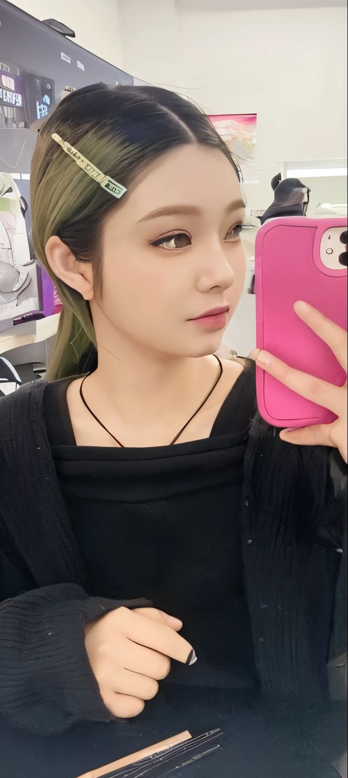anime style，green long hair