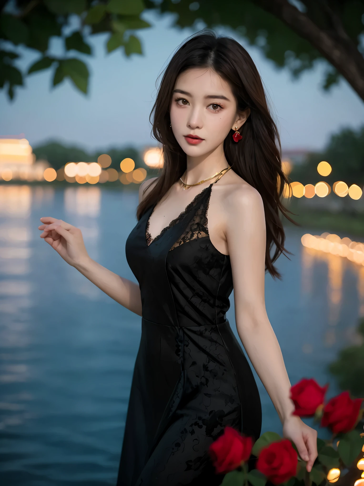 black gold，high-class，Floral body，Scenic beauty，with black background