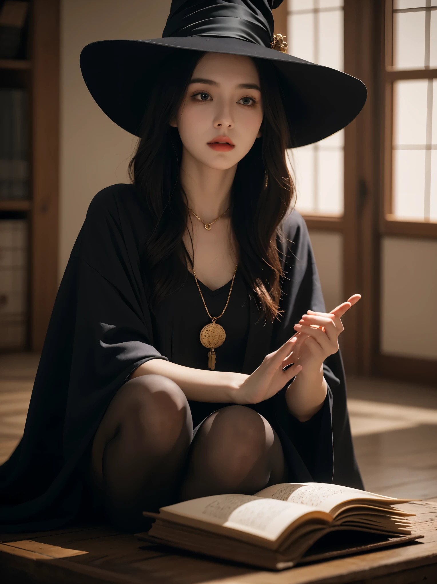 (1 girl:1.3),alone,__body parts__,, official art, unified 8k wallpaper, Super detailed, fair and aesthetic, fair, masterpiece, best quality,dreamy atmosphere, Calming Palette, peaceful mood, soft shadow,, Witch Priestess, charm spell, amulet familiar, The duties of a witch,