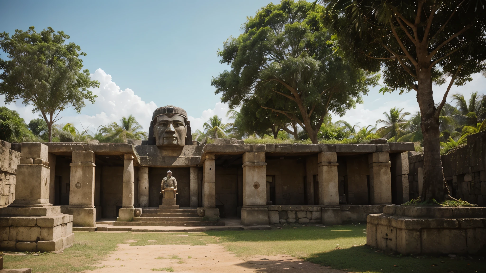 Generate a series of images depicting various aspects of Olmec civilization, including their monumental sculptures, agricultural practices, and urban landscapes.
Create a scene set in ancient Veracruz, showcasing the lush jungle environment where the Olmecs lived. Include elements such as towering trees, wildlife, and a river.
Generate a detailed depiction of an Olmec colossal head sculpture, highlighting its iconic features and symbolic motifs such as the jaguar and human heads.
Illustrate an Olmec agricultural scene, portraying farmers tending to maize fields using traditional techniques such as slash-and-burn agriculture or irrigation systems.
Render a bustling marketplace in an Olmec city, with vendors selling goods and people engaged in trade and social interaction. Include architectural elements characteristic of Olmec urban centers.
Create a ceremonial scene depicting Olmec religious rituals, with priests and shamans conducting ceremonies and worshippers paying homage to deities.
Generate a map illustrating the geographical extent of Olmec civilization, including major cities such as La Venta and San Lorenzo, as well as trade routes and cultural influences.
Render a modern-day museum exhibition showcasing Olmec artifacts and sculptures, with informative panels providing context about their significance and cultural heritage.
Generate an artistic interpretation of the decline of the Olmec civilization, depicting environmental changes, internal strife, and the eventual abandonment of cities.
Create a series of portraits depicting key figures in Olmec society, such as rulers, priests, and artisans, capturing their distinctive facial features and attire.
Illustrate the enduring legacy of the Olmecs in contemporary Mexican culture, with references to their influence on art, religion, and societal norms.