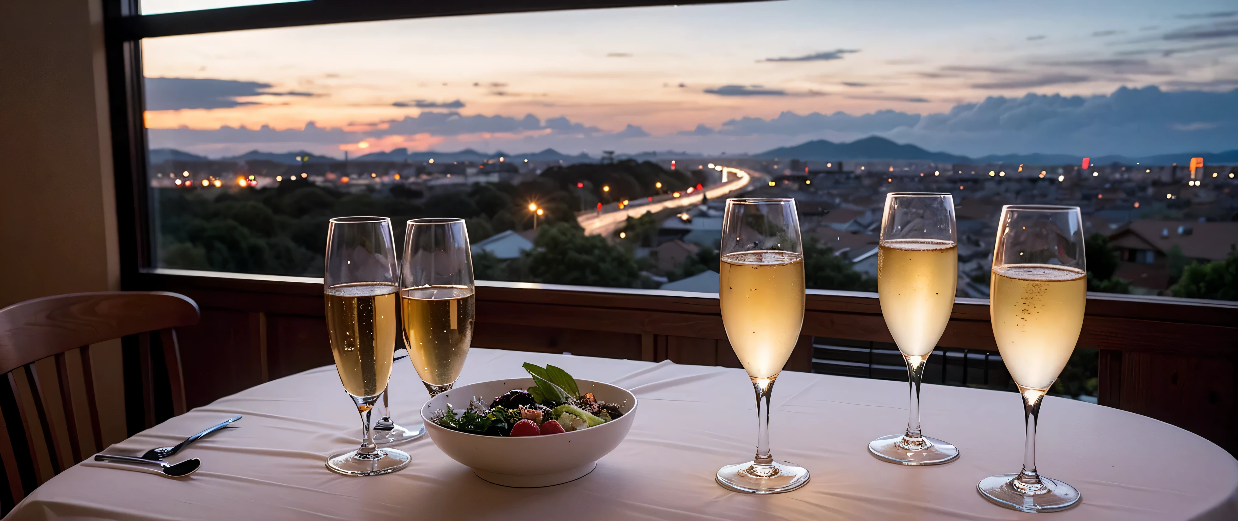 K, UHD, highest quality, masterpiece: 1.2), (realistic, photorealistic: 1.37), Spectacular view of the sunset sky and clouds、Amazing mountain views、A bright smile、happy toast、3 slim beauties, (slim face),Happy、 the best smile、Fox face、Berry Short、(because I'thin), (brown hair), (shortcut), long sleeve shirt、winter fashion、Japanese、Dutch、German、Portuguese、Belgian、Italian、French,Champagne、sparkling wine、 (gush out), (slim body), (brown hair), (shortcut), neat beauty、cheeks turn a little red, (41 years old), 38 years old, alone, A beautiful and detailed night view spreads out outside the window...., restaurant, wine glass is sitting, At night, in a prominent place (from the Upper body) nova frog style, actress, model, Upper body, White wine, slim, wine glass, Very beautiful night view, wine glass Put in the Middle, Happy smile, (smile: 1.15),