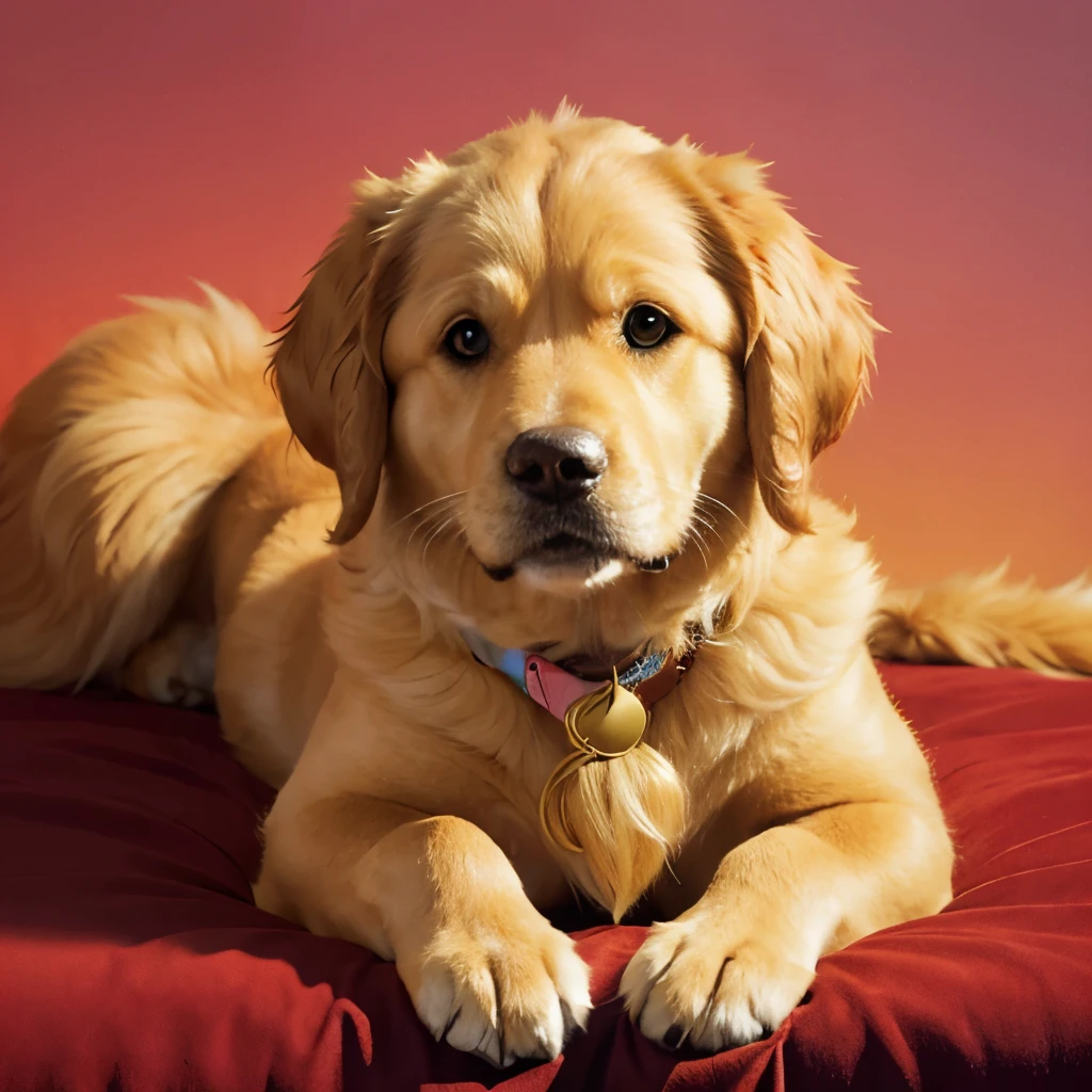 An anthropomorphic golden retriever with colored fur