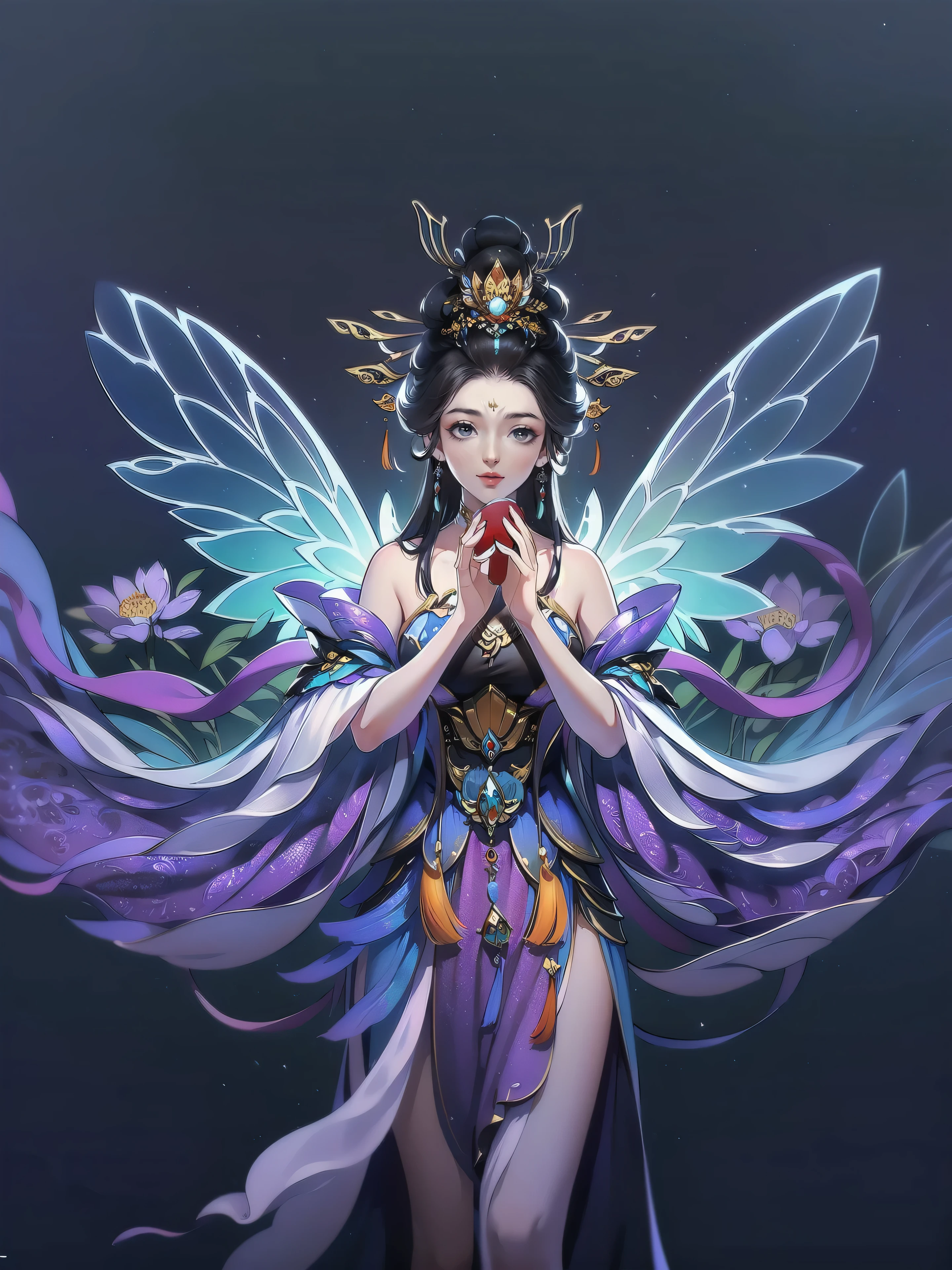 （masterpiece，super detailed，HD details，highly detailed art）1 fairy，barefoot，silk，Transparent colored wings behind，Xian Xia，alone，Highly detailed character designs from East Asia，Game character costume design，ultra high resolution, sharp focus, epic work, masterpiece, (Very detailed CG unified 8k wallpaper)，pretty face，beautiful eyes，HD details