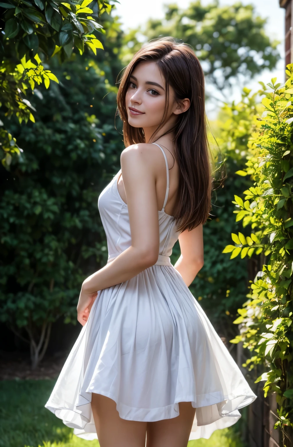(Even in a dress, backlighting highlights your body silhouette.),exterior background,Photo brute,best quality, chef-d'artwork,high resolution,detailed,(photorealistic:1.4),Well-defined contours,belle jeune femme,beau visage parfait,(souriant doucement:1.2),corps parfaits,bras parfaits,doigts parfaits,jambe parfaite,Des cheveux parfaits,pores,texture de peau réaliste,photo de tout le corps,vue du dessous