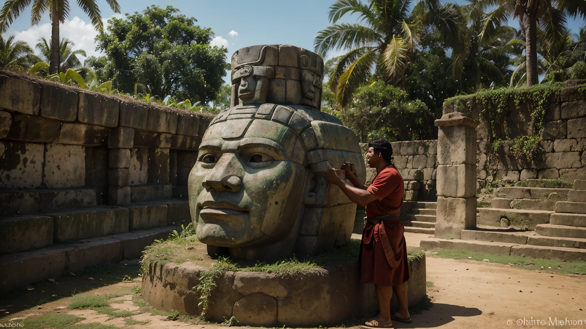 Generate a series of images depicting various aspects of Olmec civilization, including their monumental sculptures, agricultural practices, and urban landscapes.
Create a scene set in ancient Veracruz, showcasing the lush jungle environment where the Olmecs lived. Include elements such as towering trees, wildlife, and a river.
Generate a detailed depiction of an Olmec colossal head sculpture, highlighting its iconic features and symbolic motifs such as the jaguar and human heads.
Illustrate an Olmec agricultural scene, portraying farmers tending to maize fields using traditional techniques such as slash-and-burn agriculture or irrigation systems.
Render a bustling marketplace in an Olmec city, with vendors selling goods and people engaged in trade and social interaction. Include architectural elements characteristic of Olmec urban centers.
Create a ceremonial scene depicting Olmec religious rituals, with priests and shamans conducting ceremonies and worshippers paying homage to deities.
Generate a map illustrating the geographical extent of Olmec civilization, including major cities such as La Venta and San Lorenzo, as well as trade routes and cultural influences.
Render a modern-day museum exhibition showcasing Olmec artifacts and sculptures, with informative panels providing context about their significance and cultural heritage.
Generate an artistic interpretation of the decline of the Olmec civilization, depicting environmental changes, internal strife, and the eventual abandonment of cities.
Create a series of portraits depicting key figures in Olmec society, such as rulers, priests, and artisans, capturing their distinctive facial features and attire.
Illustrate the enduring legacy of the Olmecs in contemporary Mexican culture, with references to their influence on art, religion, and societal norms.