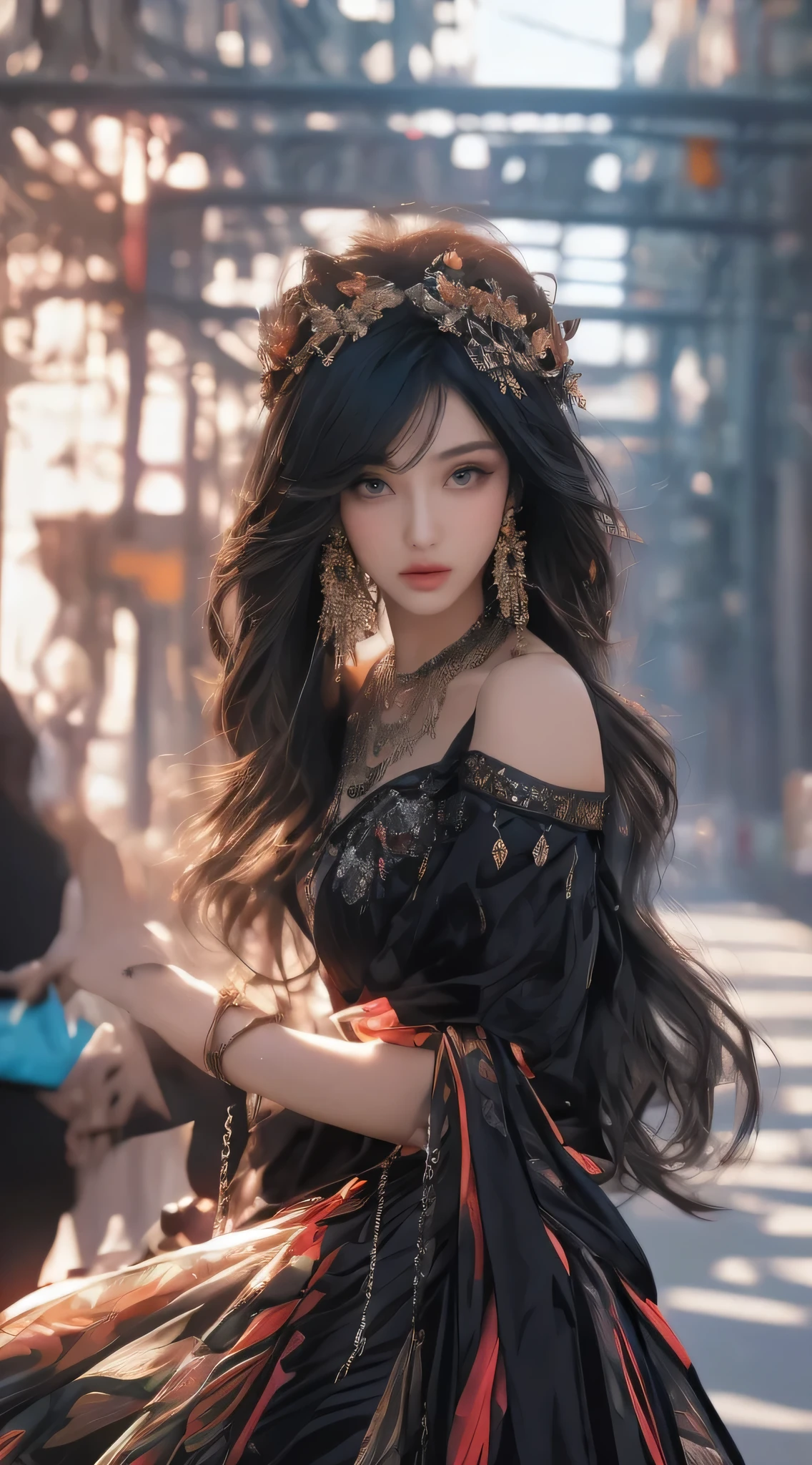 a woman in a black dress with a necklace and a necklace on her neck, covered in floral crystal jewels filigree, bold and majestic look, seductive appearance,godly beauty,ig model | artgerm, extremely detailed artgerm, style artgerm, artgerm and rossdraws, artgerm style, :: rossdraws, inspired by rossdraws, style of artgerm, rossdraws cartoon vibrant, 8k artgerm bokeh