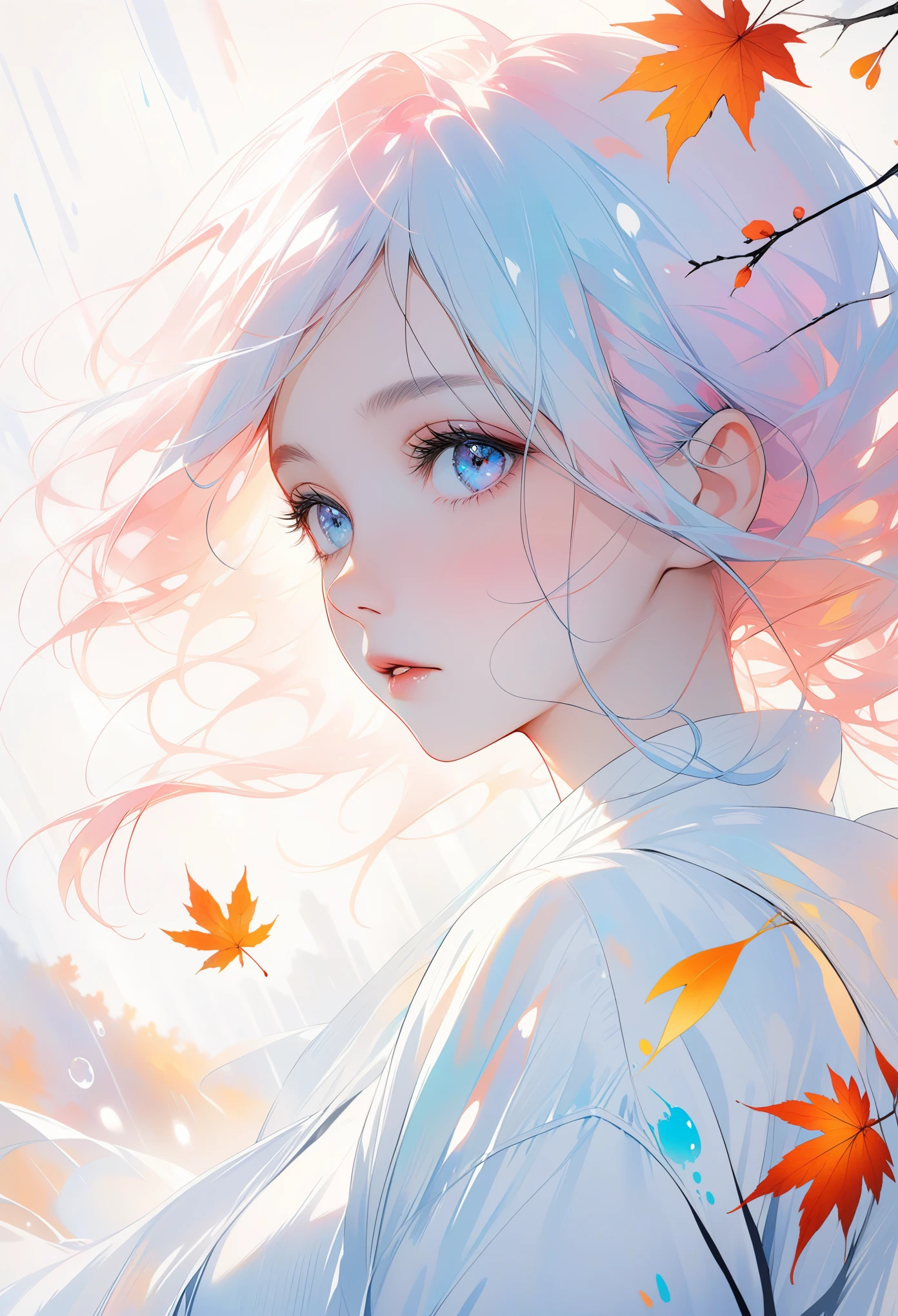 Women and Agnes Cecile, Luminous design, pastel colors, ink drop, autumn lights
