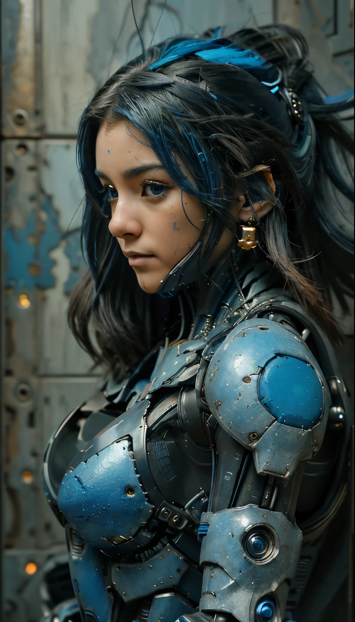 obra-prima、Near future、super elaborado、maximum quality、ultra-detalhado、very detailed illustration、altamente detalhado、detalhes intrincados、high resolution、detalhes supercomplexos、Haltamente detalhado 8k CG wallpapers、caustics、Refletores、Ray tracing、1 garota em:1.4)、only、sozinho、(azul_tema:1.3)、(cinzas_tema:1.3)、(Museu Mecha(azul_tema:1.6)、Museu Mecha(branca_tema:1.1)、Museu Mecha、machine components、robot joint、mechanical armmechanical legs、Head equipment、Complex mechanical body、Mechanical Power Wing、Electromechanical parts、cybernetic parts、robotics、rifle de energia(Mechanical sniper rifle)、)、Cabelo muito comprido、Cabelo Preto e Azul(Preto e azul longo)、 O olho((olhos azuis、olhos amarelos、)(olhos radiantes、)(Eye trajectory、))random facial expression、TOKYO October(Shibuya)、Cidade、night time、((luz neon、azul Neon Light))、(Detailed history、(azul_tema:1.3)、(cinzas_tema:1.3)、Cidade)、((obra-prima))、absurdo、nffsw、(Classic headshot pose)、cidade ciberpunk、obra-prima、high resolution、