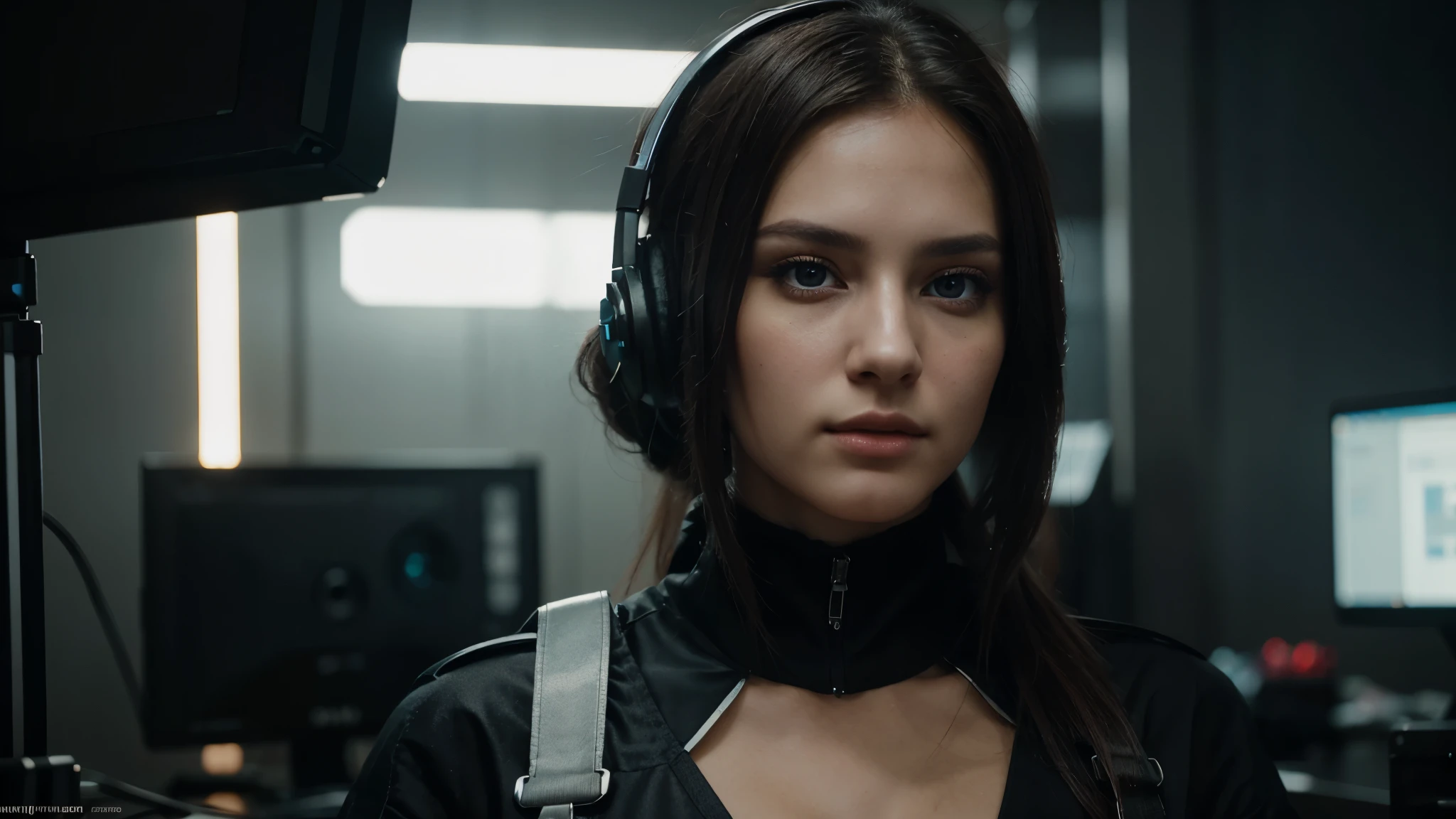 The hacker girl was a master of her craft, her beauty and skills unmatched in the digital world. With her striking eyes and alluring lips, she was a force to be reckoned with, her realistic rendering in 8k resolution a testament to her perfection, realistic, hd