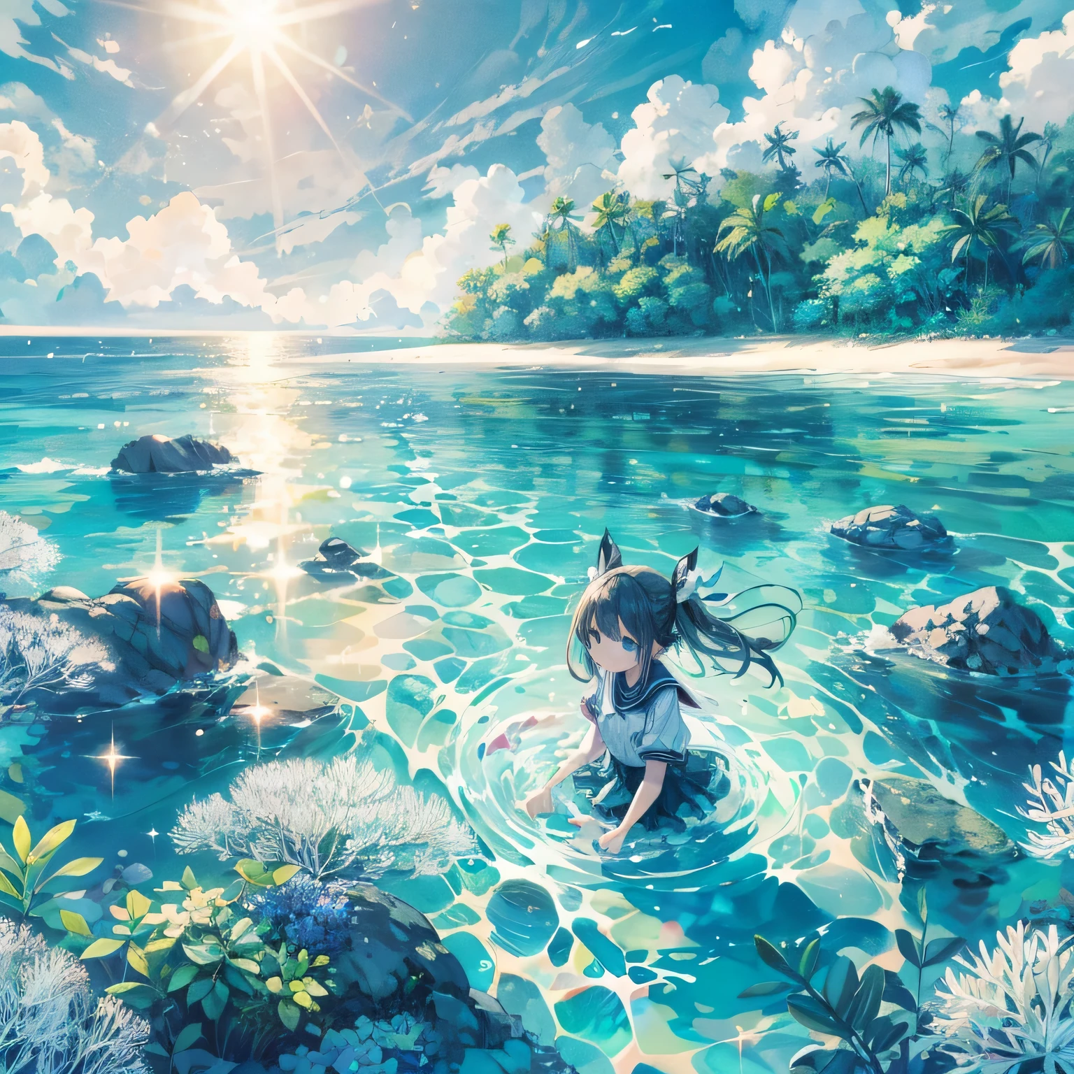 The sparkling sea and the girl