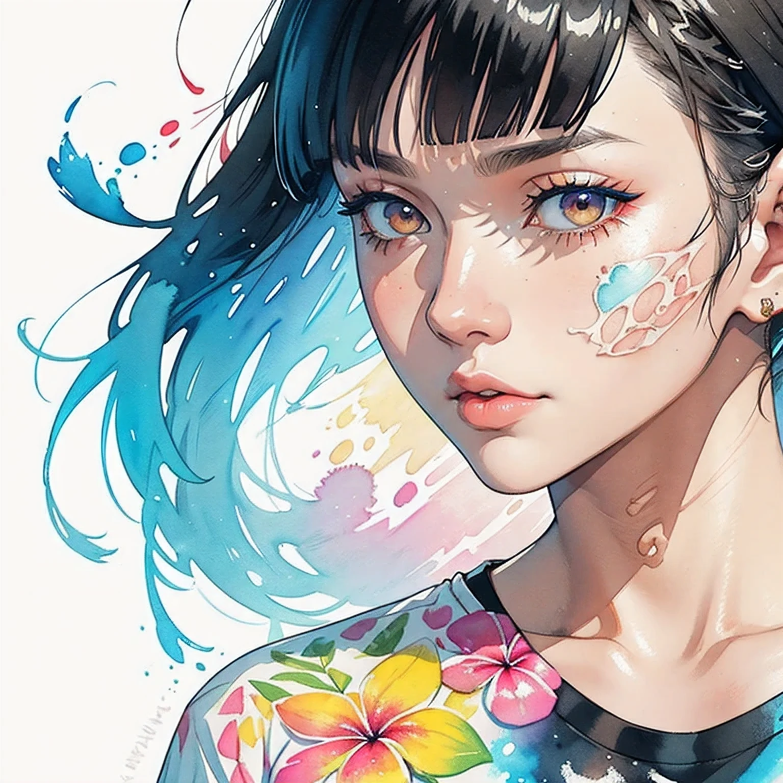 a Plumeria painting with a splatter background and spray paint effect, by Eugeniusz Zak, t-shirt, watercolor art, by Károly Lotz, watercolor painting, watercolor painting style, watercolor detailed art, by Reuben Tam, watercolor digital painting, watercolor paint, masterfully detailed watercolor, watercolor art, Greg Rutkowski, (close up shot:1.3)