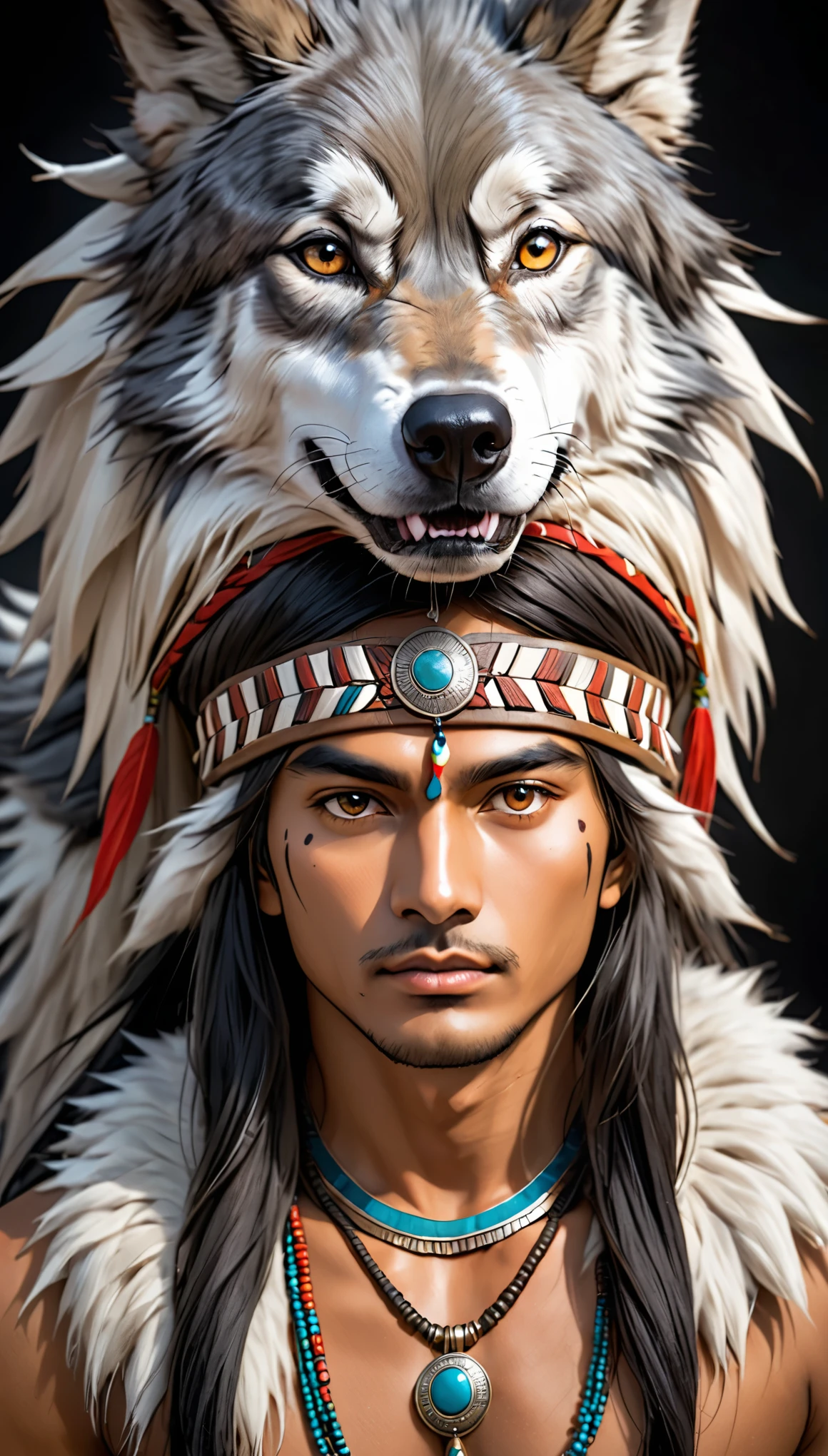 Indian with wolf skin on his head  