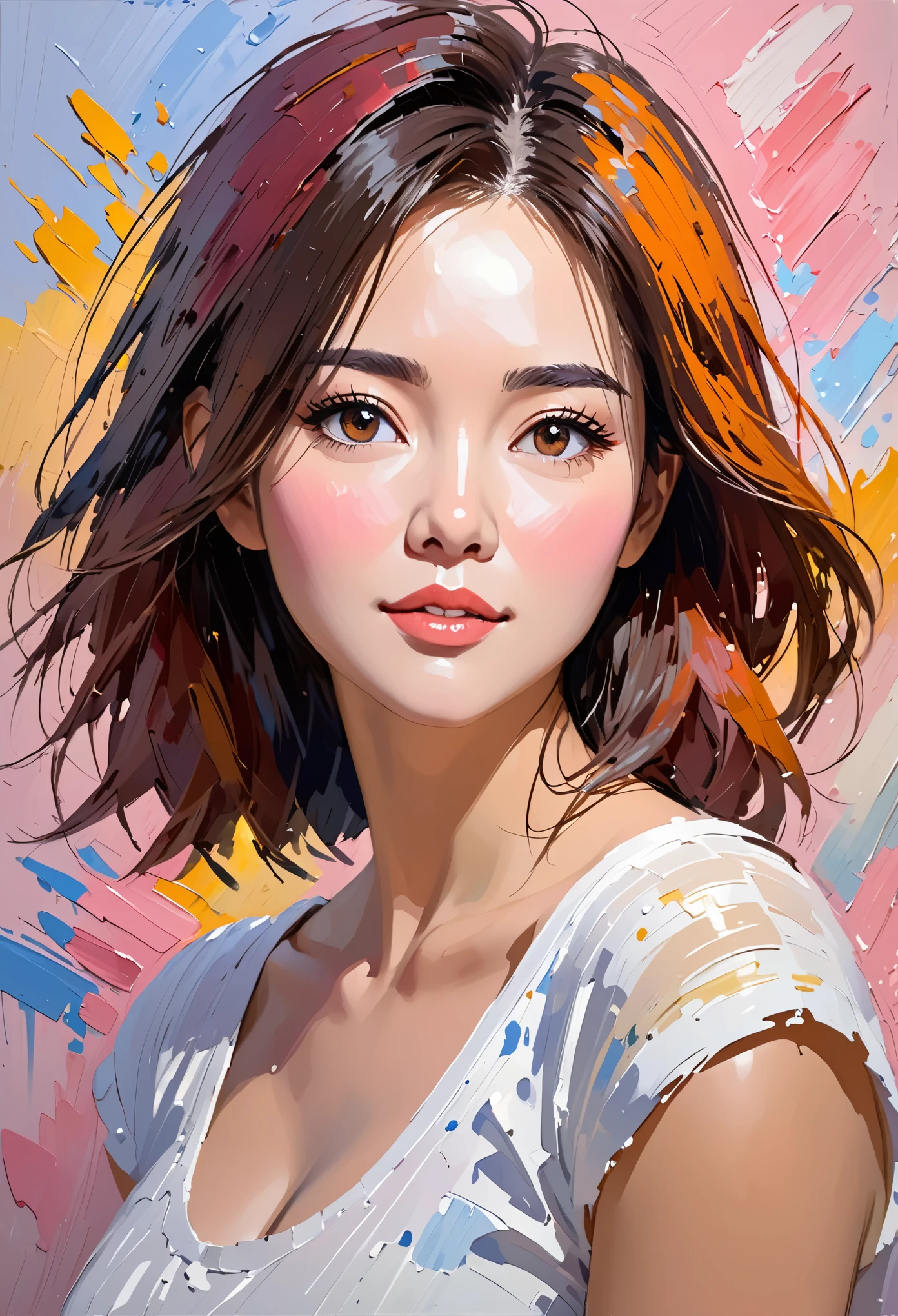 ((Quick paint) +++ female portrait, palette knife, impressionist style, Brushwork Techniques, big trip