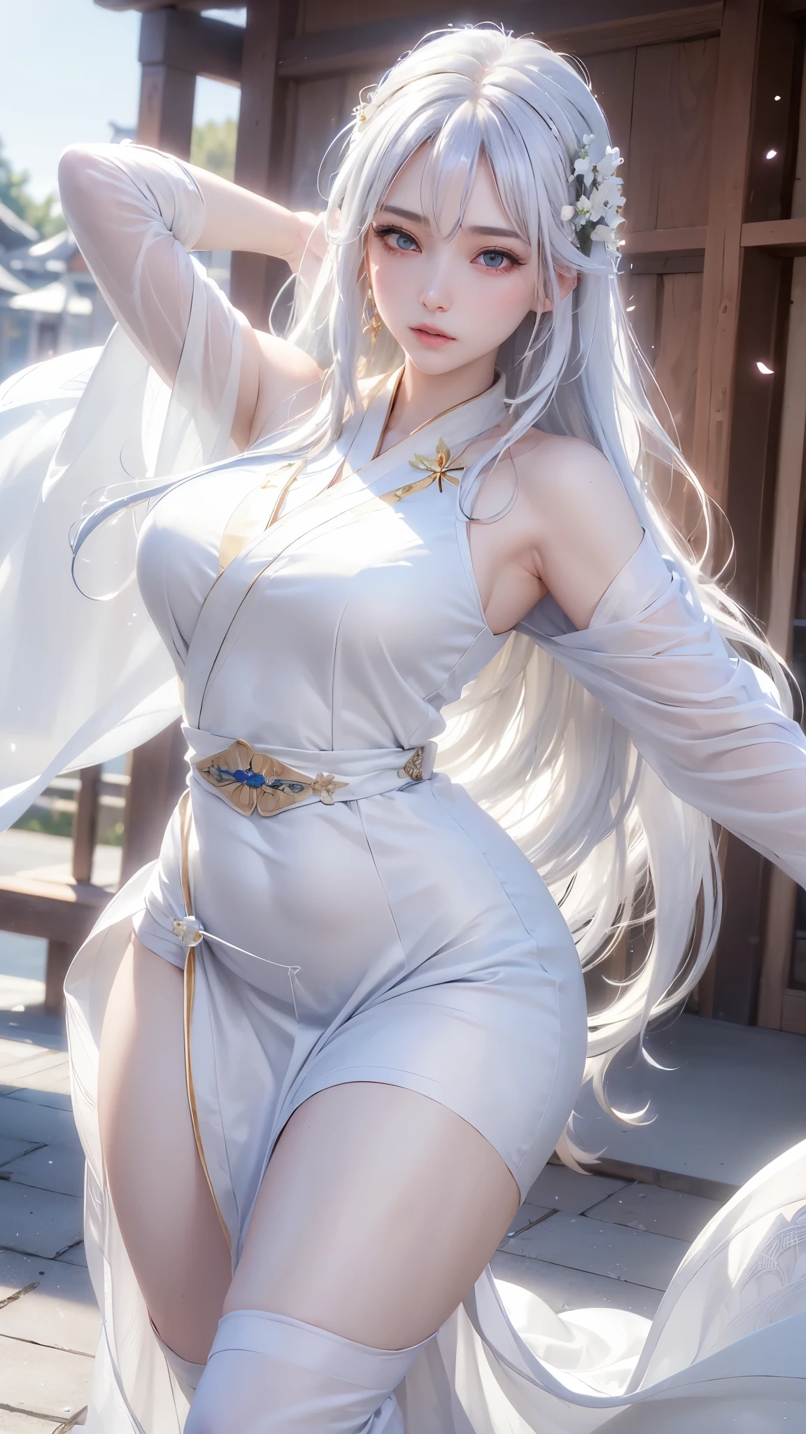 (logo、masterpiece、8K、table top、Raw photo、wonderful、最high quality、Photorealistic and hvery detailed CG integrated 8K wallpaper、high quality、very detailed、Narrative poem、particle effects、dynamic effects、written boundary depth、cinematic light、Lens flare、ray tracing)、fantasy、 (1 beautiful woman、white kimono、white long dress、light blue hair、beautiful face、real face、Beautiful eyes in every detail、beautiful skin、woman dancing gracefully:1.7、woman dancing gracefully:1.7)、Hair flutters in Wind、hair bounces、髪がWindで踊る、hair jump、night、Wind、darkness、grassland、vast land、wonderful景色、美しい自然のWind景、night空、Wind、cherry blossoms、cherry blossomsの花びらが舞っている、SakuraFubuki、falling petals