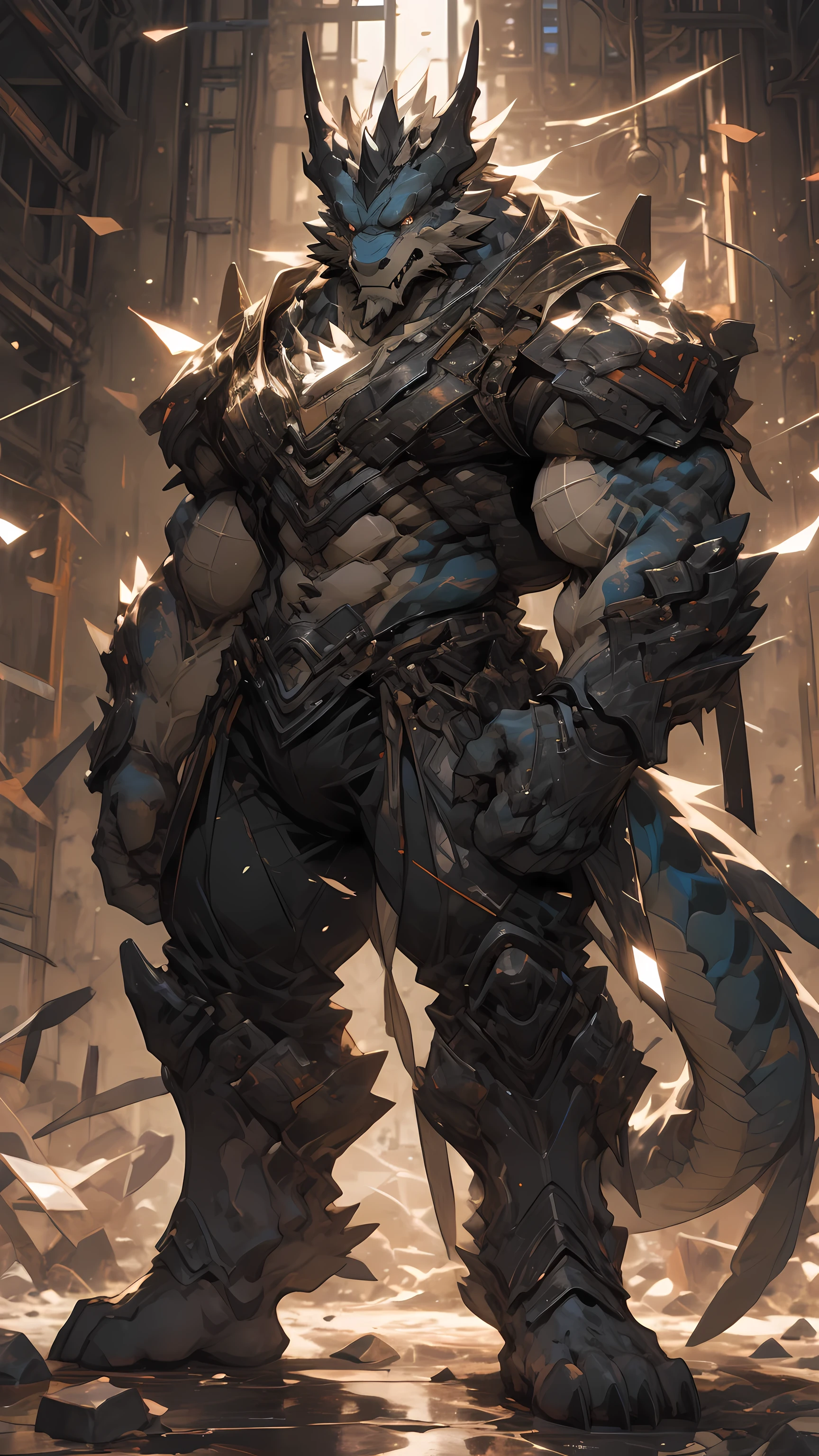 hairy of,HD,8K,facial clarity,bright of eyes,Exquisite eyes,loopholes'eye view,dragon,black dragon,full body portrait,male,uncle,Demon King,tough guy,chuff,black scales,Golden eyes,tall and strong,body muscles,Large pecs,8 pack abs,powerful biceps,Thick tail,Thick arms,generosity of animal feet,Generous dragon claws,scar,There is a scar on the face,There is a scar on the chest,handsome of,mature look,Physically strong,The face is majestic,Strong and domineering,cute of,Male hormones are overflowing,beard,armor,,topless of,barefoot,of,Tempting
