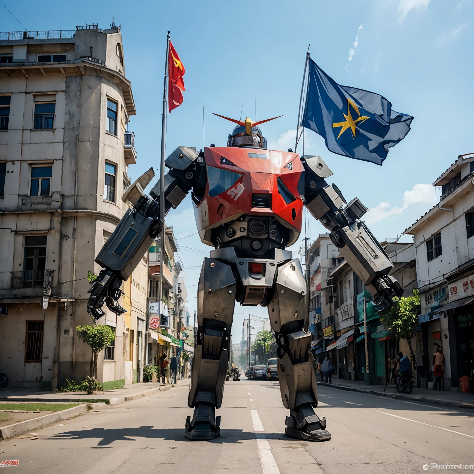 Make me a giant robot with a Vietnamese flag