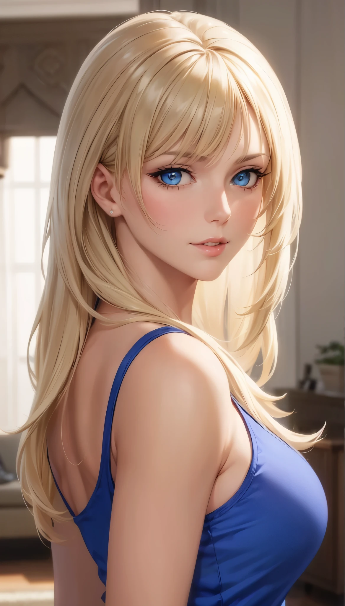 portrait, realistic, Elegant mature woman, blue eyes, blonde, big chest, high resolution cg 8k, beautiful cg, soft light