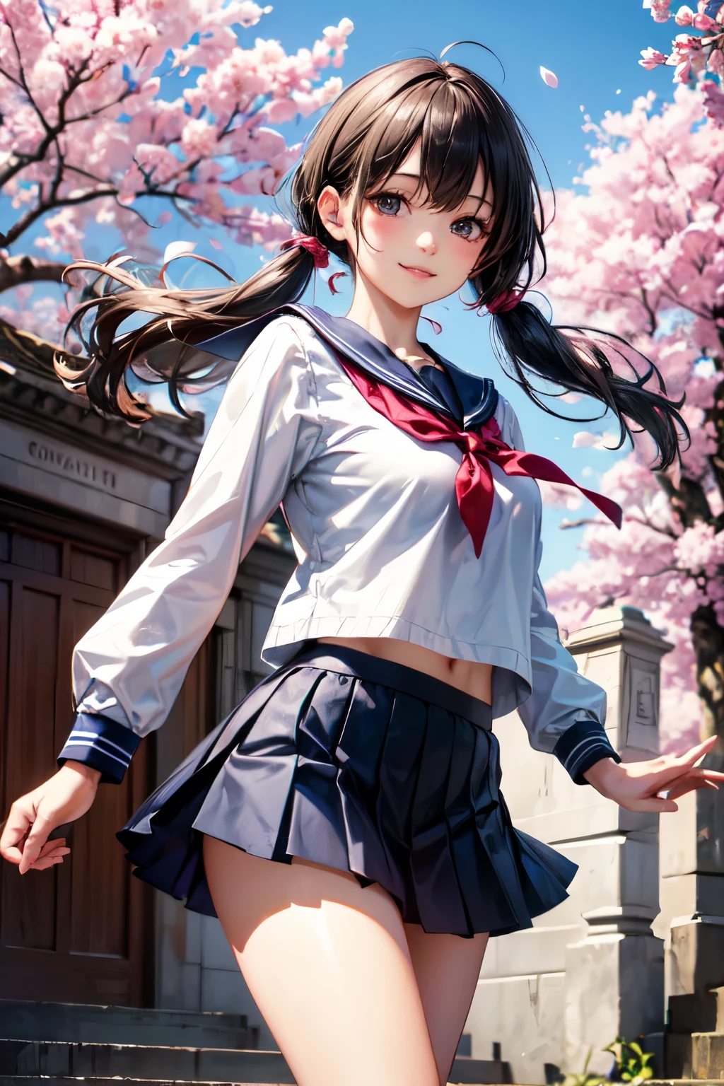 Anime - a style image of a woman in a short skirt and shirt, seductive anime girl, gapmoe yandere, anime moe art style, Yandere, [ 4 k digital art ]!!, anime girl squat, anime girl, (anime girl), anime style 4 K, ecchi, surreal schoolgirl, surreal schoolgirl, spread legs, slender figure, shy face, on grass, full body, medium chest type, navel, bare shoulders, black double ponytail, gentle and feminine, --auto --s2