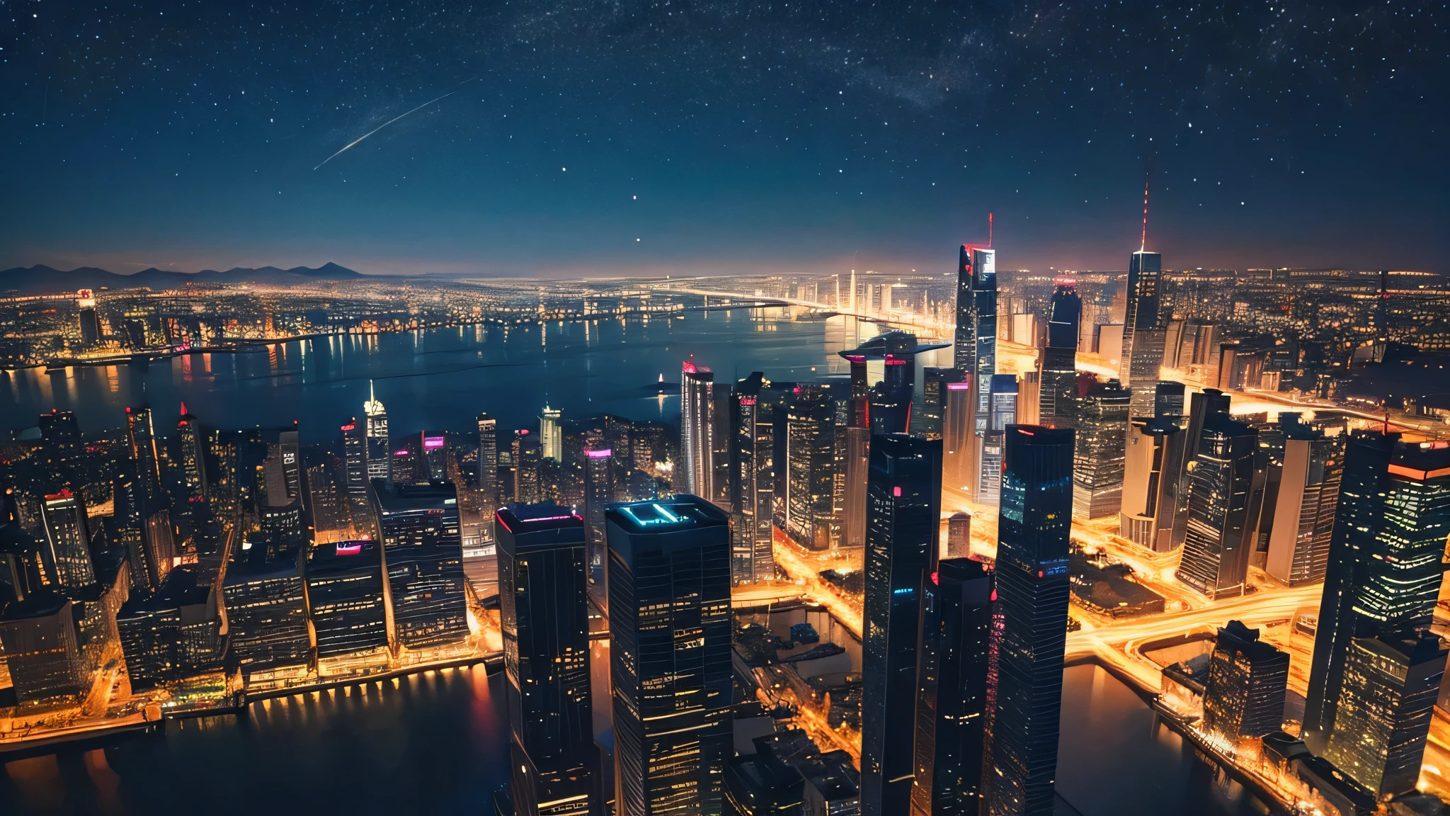 araffes looking out over a City at night from a plane, at night, stunning images,overhead shot, , aerial view of a City, night, City at night, Shenzhen, Ultra-detailed photos, , bird's eye view of a City, City, on dark background, neon lights in the City below