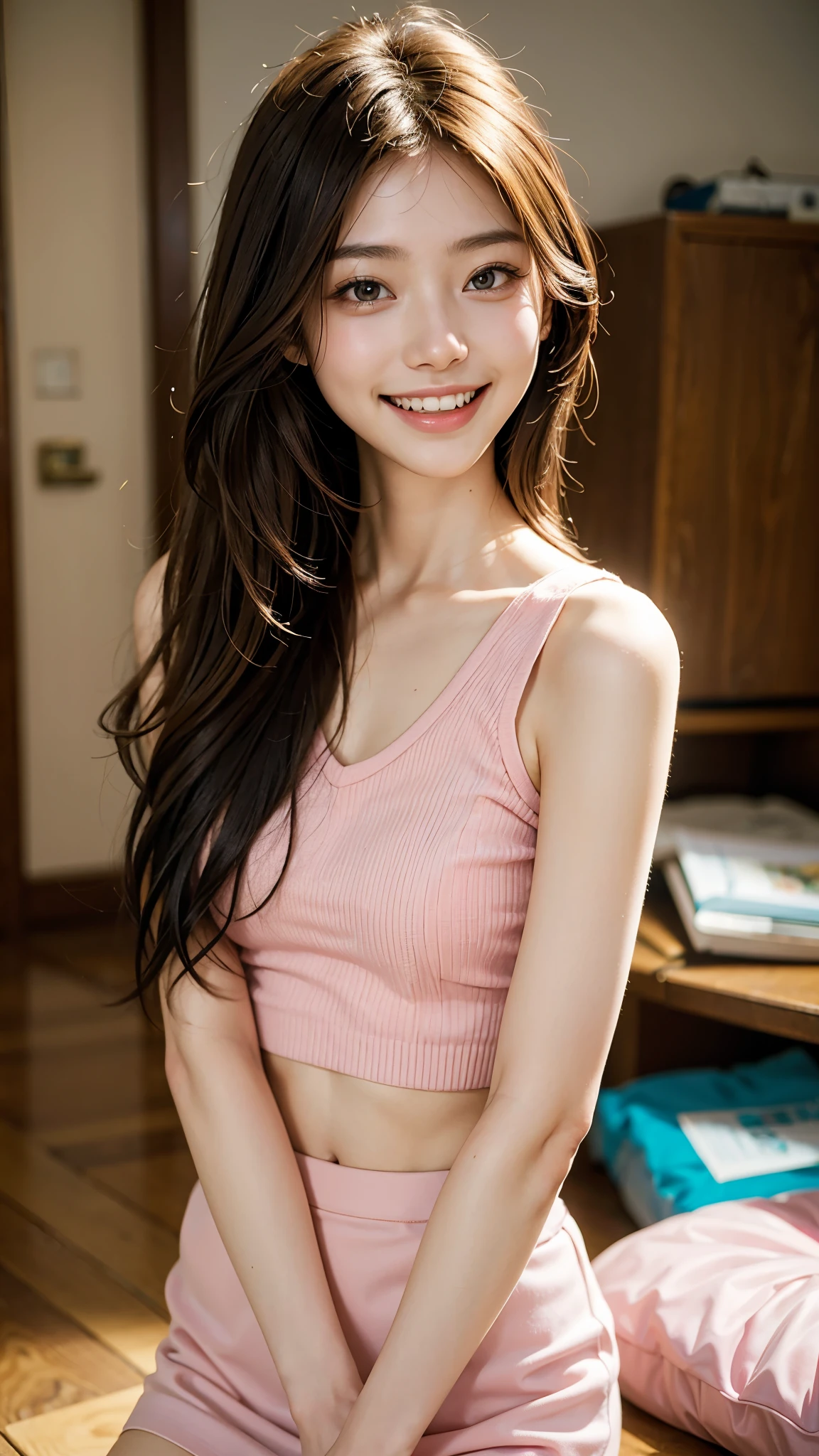 highest quality, masterpiece, Ultra-high resolution, (Realistic:1.4), (Close-up portrait) RAW Photos, 1 girl,23 years old,((I'm showing my teeth and smiling)),((Big smile)),((Inside the Shinkansen)),((look up)),((Random cute poses)),,((Passionate pink haired girl )),((Detective Sherlock Holmes costume)),Short Bob Hair、((Cap Chestnut)),((Short bangs)),Realistic,Image Media Chest)),