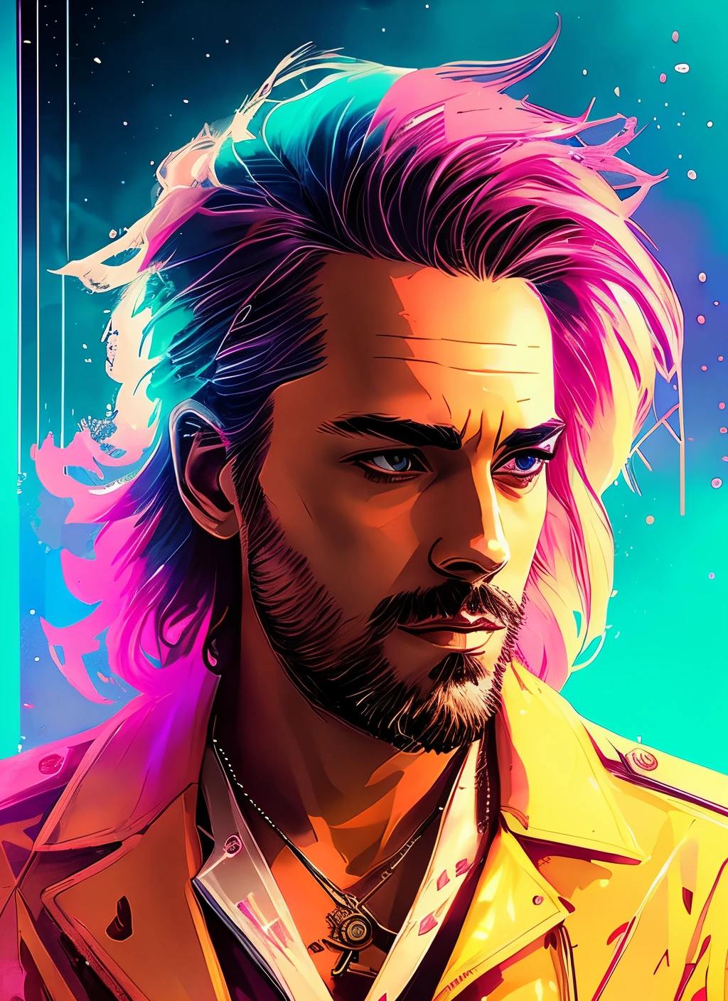(snthwve style:1) (nvinkpunk:0.7) drunken handsome man as delirium from sandman, (hallucinating colorful soap bubbles), by jeremy mann, by sandra chevrier, by dave mckean and richard avedon and maciej kuciara, punk rock, tank boy, high detailed, 8k,
sharp focus, natural lighting, subsurface scattering, f2, 35mm, film grain