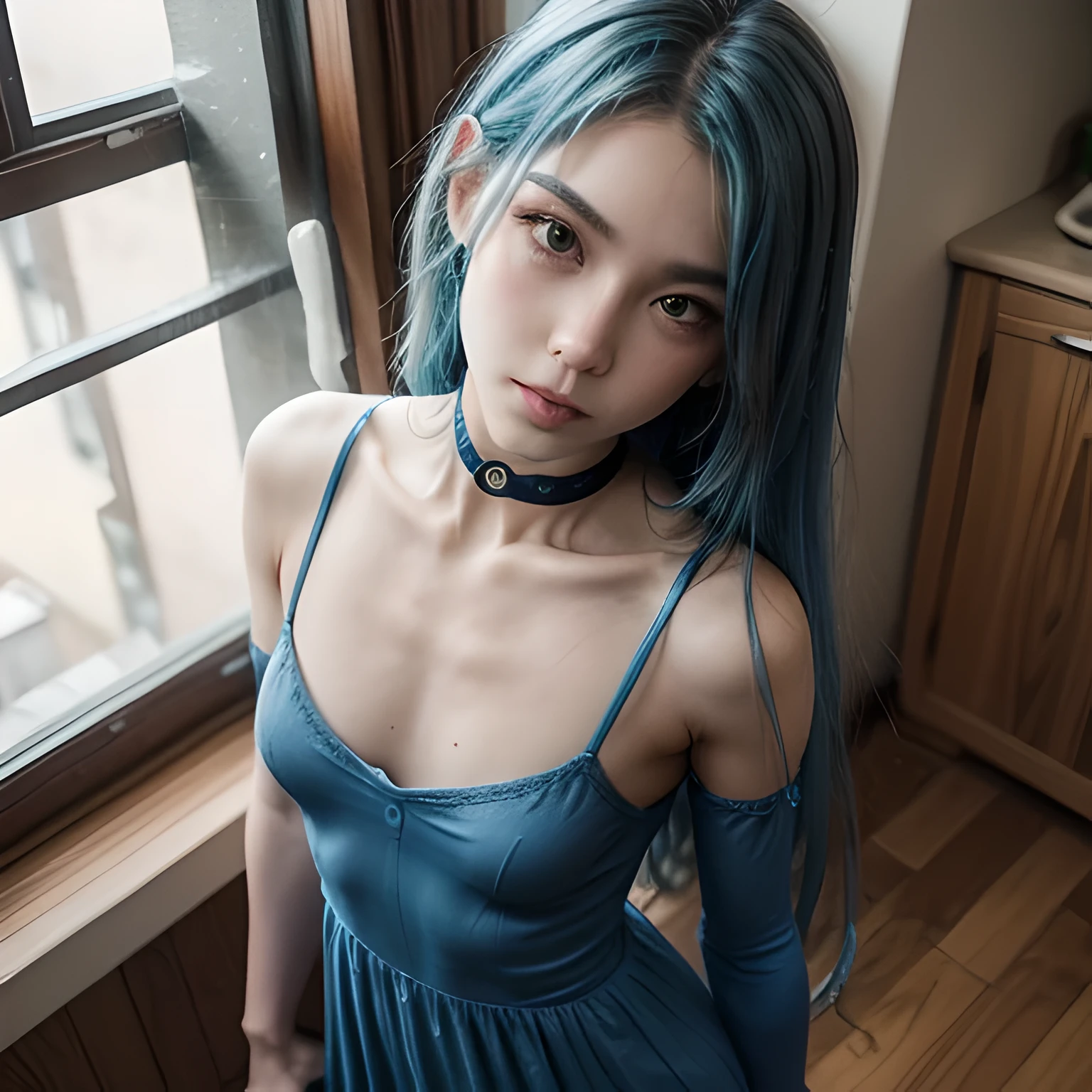 masterpiece, best quality, (photorealistic:1.4), full body, (naked), (((areola slip))), ((sideboob)), (((underboob))), (((undershirt))), feminine and sexy posture, ((small and beautiful hard nipple)), feminine and sexy posture, (((nipslip))), (((nippleslip))), (((various dresses))), Outdoor night, cinematic light, beautiful woman, skinny, fit, abs, large breasts, fringe, detailed face, (((blue hair, long hair, bangs)) small strawberry lips, smile