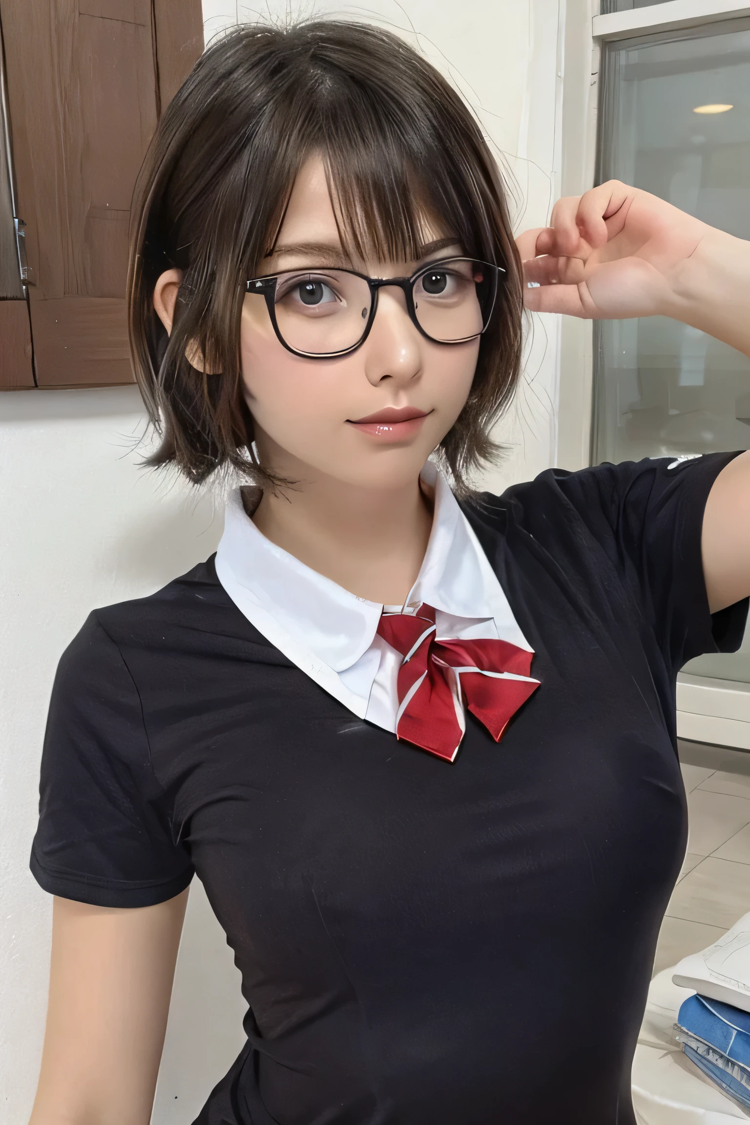 high Schoo,Short sleeve,glasses