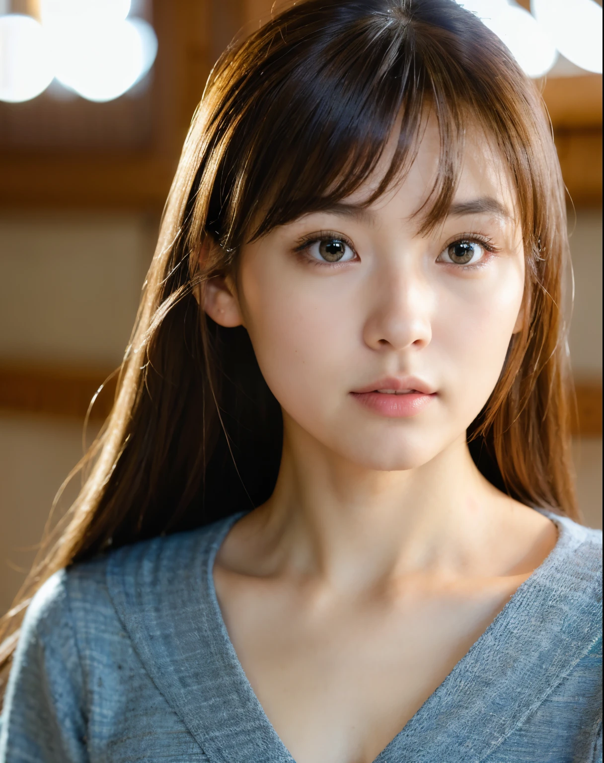 best quality, face focus, soft light, ultra high res, (photorealistic:1.4), RAW photo,
1japanese girl, solo, cute, (pupil, lights in the eyes), detailed beautiful face, (small chest),(high resolution detail of human skin texture),
(long hair),
indoor,
Damask Shirt Dress,
(portrait)