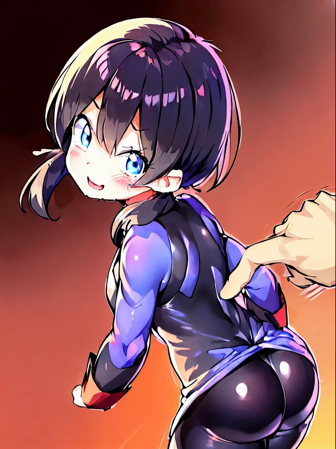 girl being touched by an old man.老人は女の子のbackをrub,rub,老人にbackを触られる女の子,girl has black hair,blue eyes,((girl in a black tight suit:1.4)),((老人は女の子のbackを手で触る:1.4)),blush,smile,smile,tickles,tears,open your big mouth,Sweat,Looks happy,saliva,Feels good,close one eye,full body figure,butt,back,