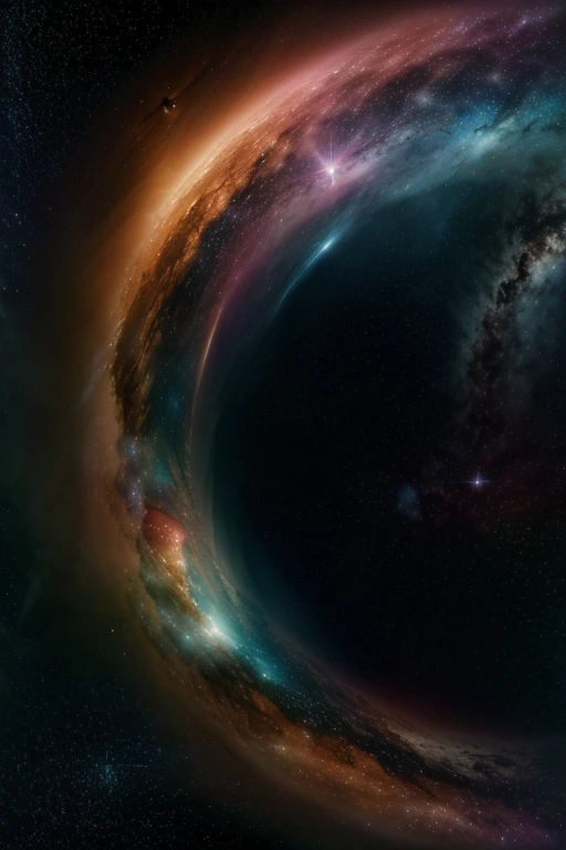 A vast cosmic scene showing a field of distant stars with colorful nebulae in the foreground. The style should be realistic and epic, like a deep space landscape captured by a telescope.