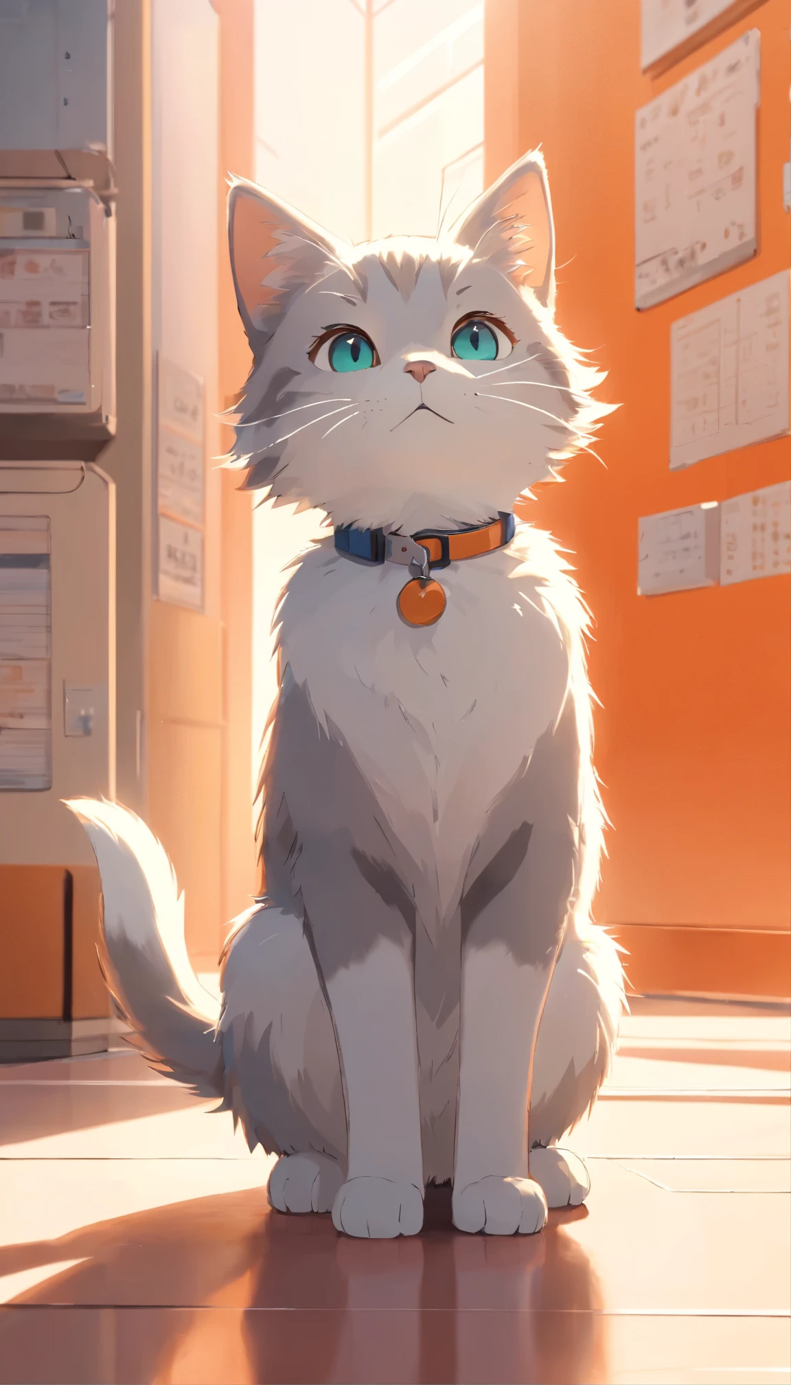 少しcute等尺性猫の絵文字, tuxedo jack,Gray and white cat, cute, South of France wall in the background, soft and calm colors, 3D Icon Clay Rendering, spring: 120mm, 3D blender rendering, Polycount trends, modular constructivism, orange background, Physically based rendering, The kitten in the middle raised its hand.