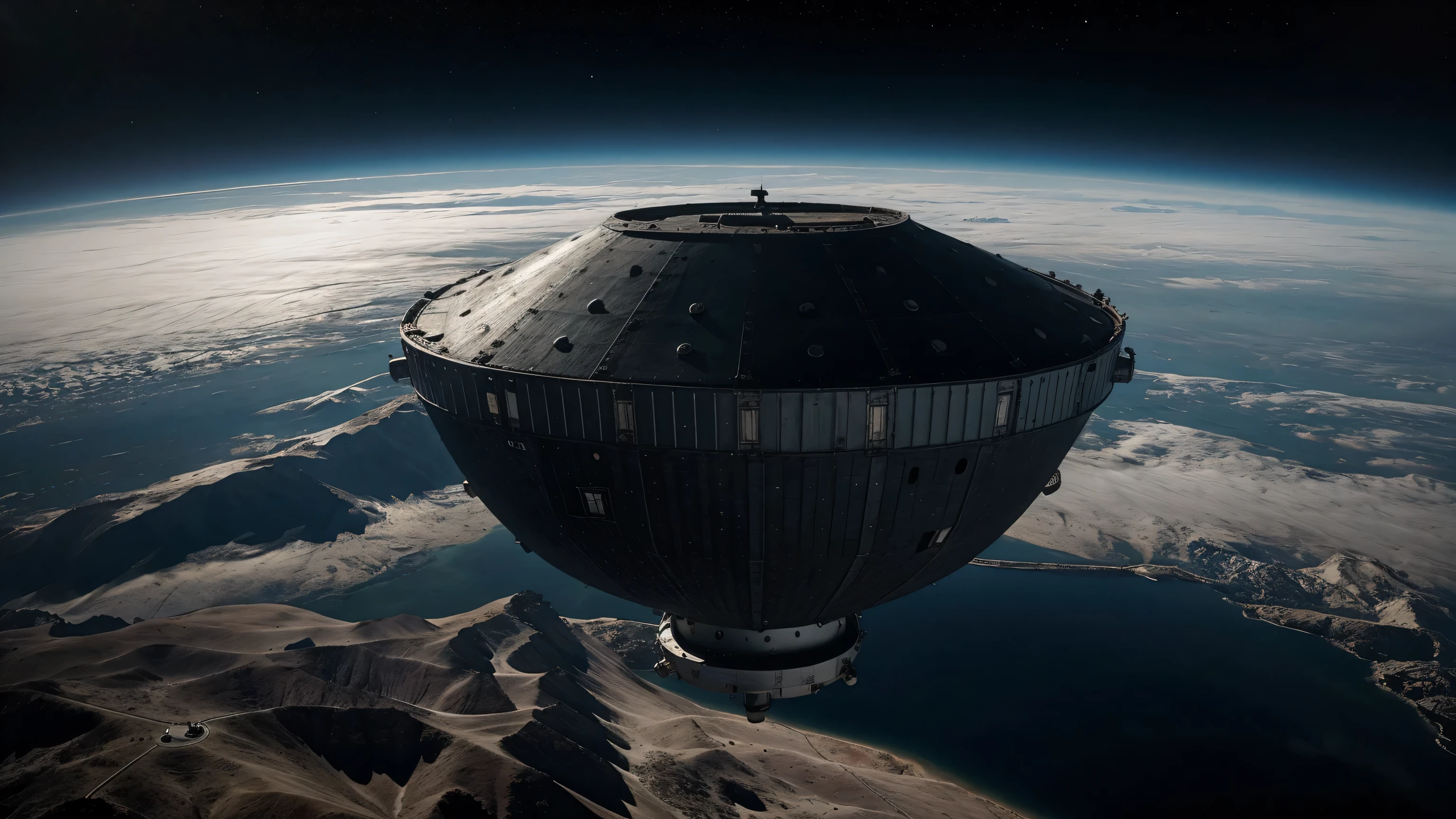 Un satelite espacial avanzada tipo nave circular alien, en el espacio, Real, Photography, 8K, de telecomunicaciones, con un sistema avanzado satelital hiperealista con detalles grabados pixel por pixel