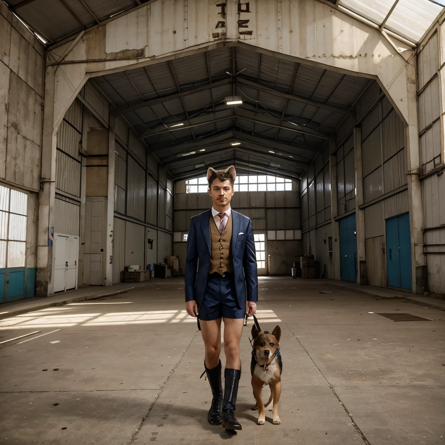 Disused hangar, animal, costume, classe, singe, chien, cravate, promene un chien,