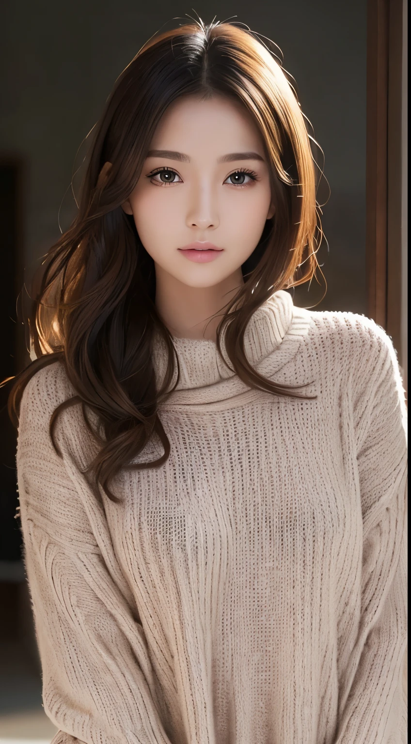 1 girl,(wearing an oversized tunic sweater:1.4),,(RAW photo, highest quality), (realistic, photo-realistic:1.4),(whole body:1.3), masterpiece,pictures of attractive japanese women, very delicate and beautiful, very detailed, 2k wallpaper, wonderful, finely, very detailed CG unity 8k wallpaper, super detailed, High resolution, soft light, beautiful detailed girl, very detailed eyes and face, beautifully detailed nose, detailed and beautiful eyes,movie light