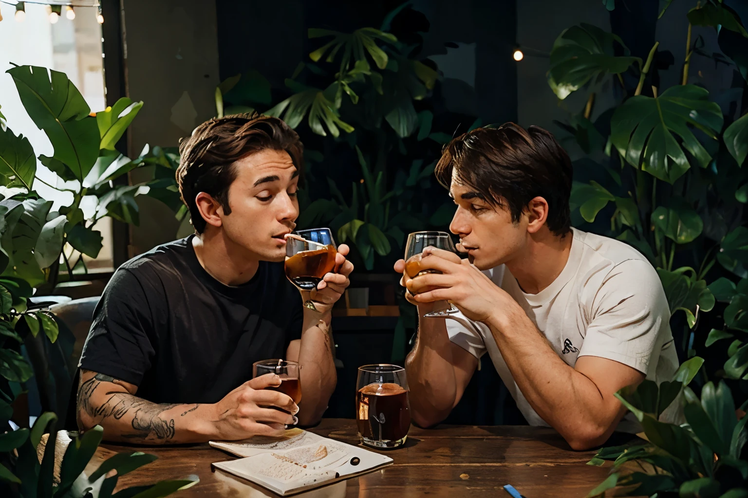 Two friend man drinking image