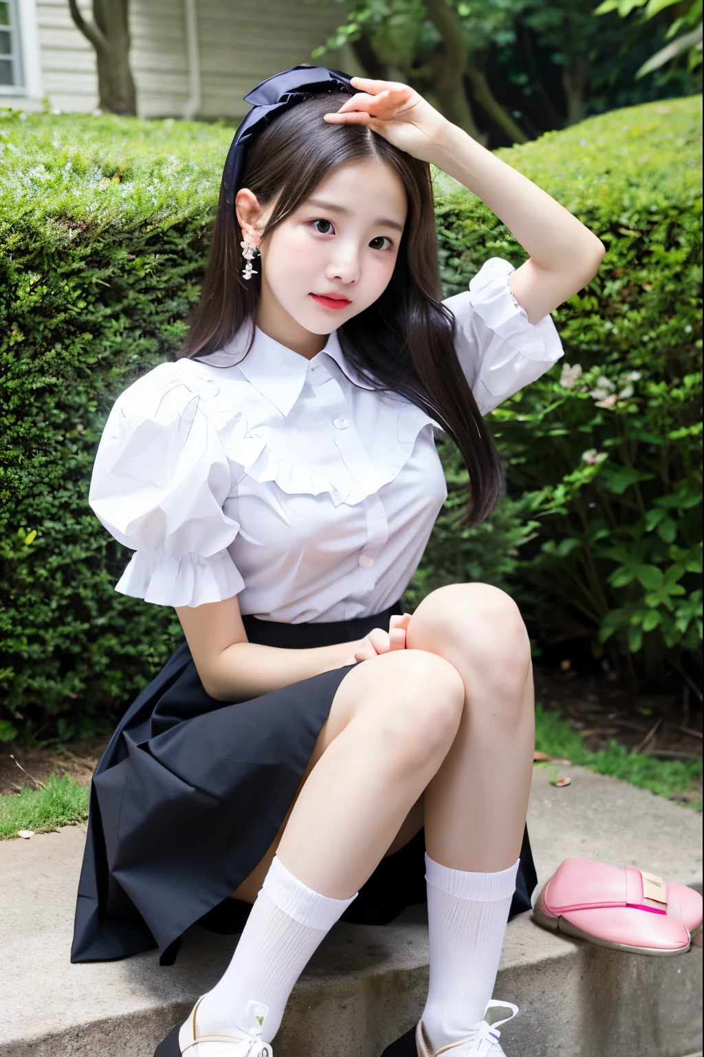 Baby face Skirt flip {nipple} Fluttering skirt, Lolita, mid-length skirt, knee-length skirt, girl, skirt pulled up to reveal thighs, Alice in Wonderland