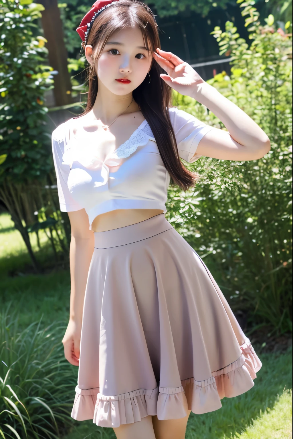 Baby face Skirt flip {nipple} Fluttering skirt, Lolita, mid-length skirt, knee-length skirt, girl, skirt pulled up to reveal thighs, Alice in Wonderland