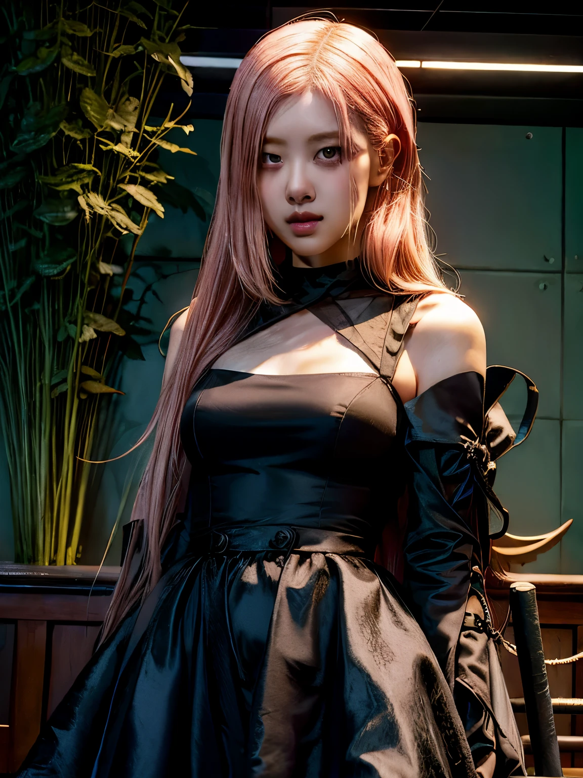 Dynamic posing,Best Quality,masutepiece,8K,The ultimate detailed dark background, Top image quality、RAW photography、超A high resolution, dressed in a cute dress, pink hair,（Hand optimization），（Details are strengthened），（High Picture Quality） An 18-year-old female、Shot for one person only、model shoot,Shy