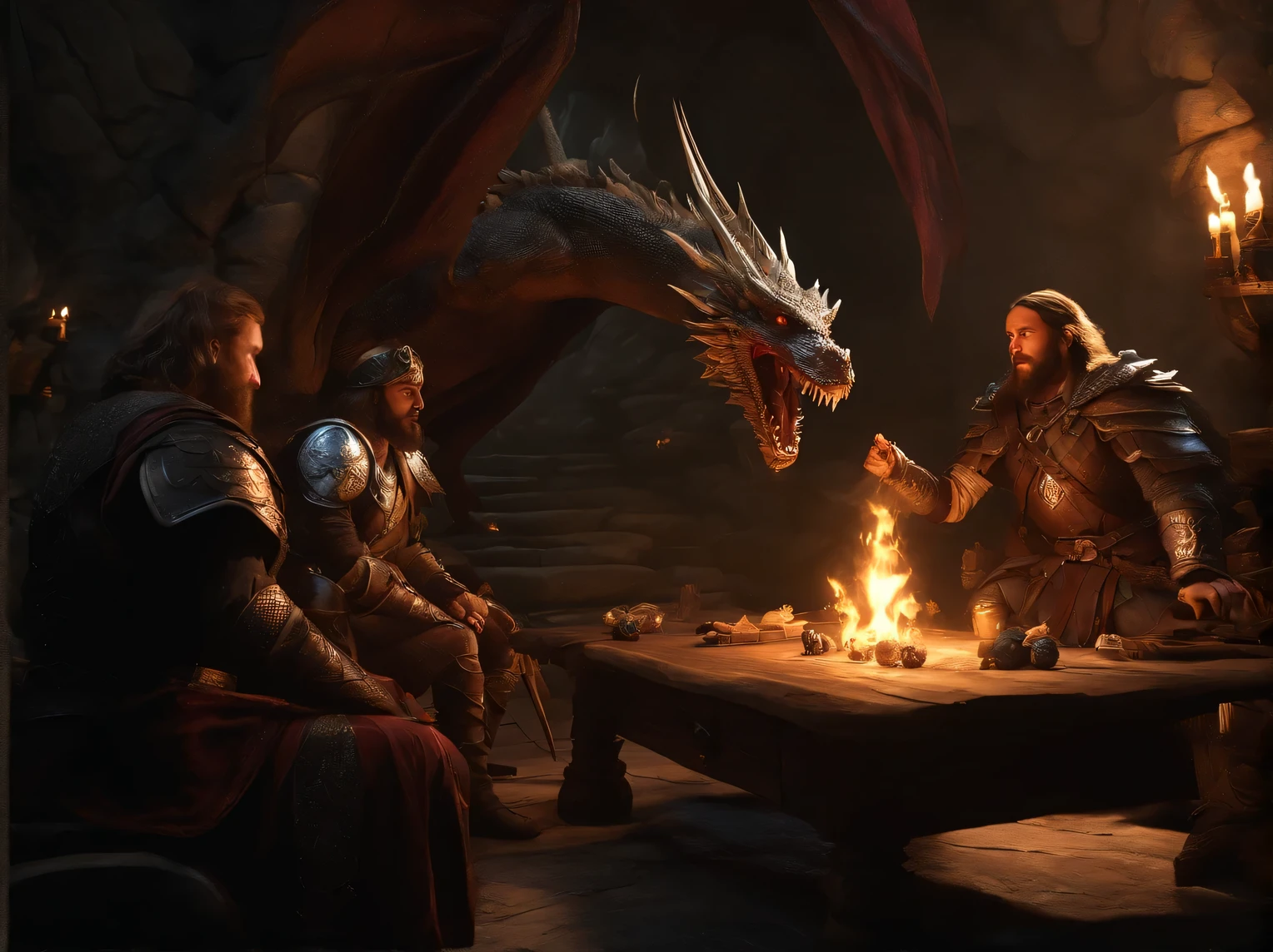 Dungeons and Dragons, a real story based on the game "Dungeons & Dragons", epic, grandiose, dragon and heroes, epic battle, magical artifacts, magic sword, real photography, cinematic frame, active scene, digital frame processing, computer graphics effects, digital art, masterpiece, real, valid, existing where- that's in another world