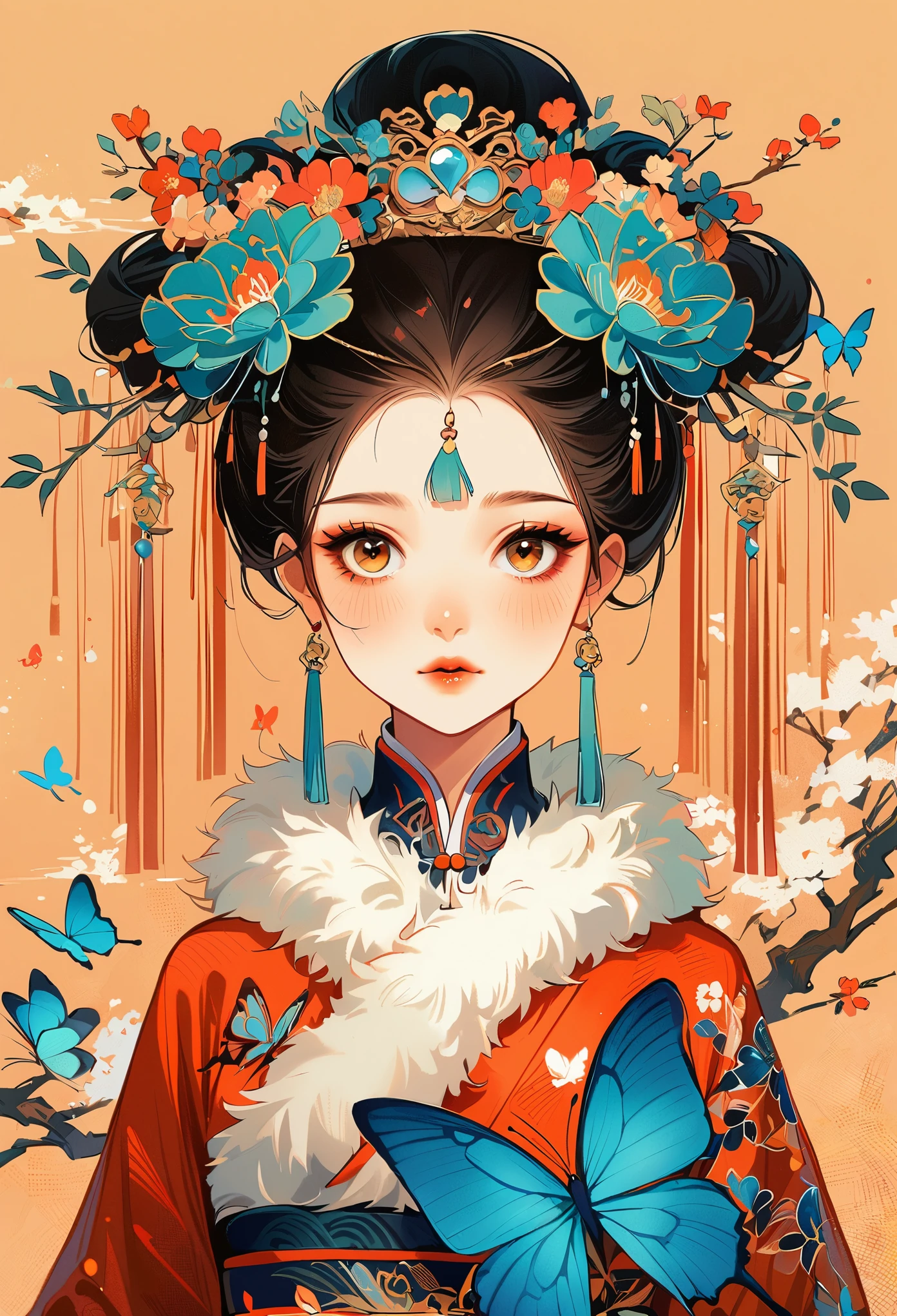 masterpiece, high quality,1 girl,looking at the audience,east asian architecture,moon,Butterfly, Upper body,