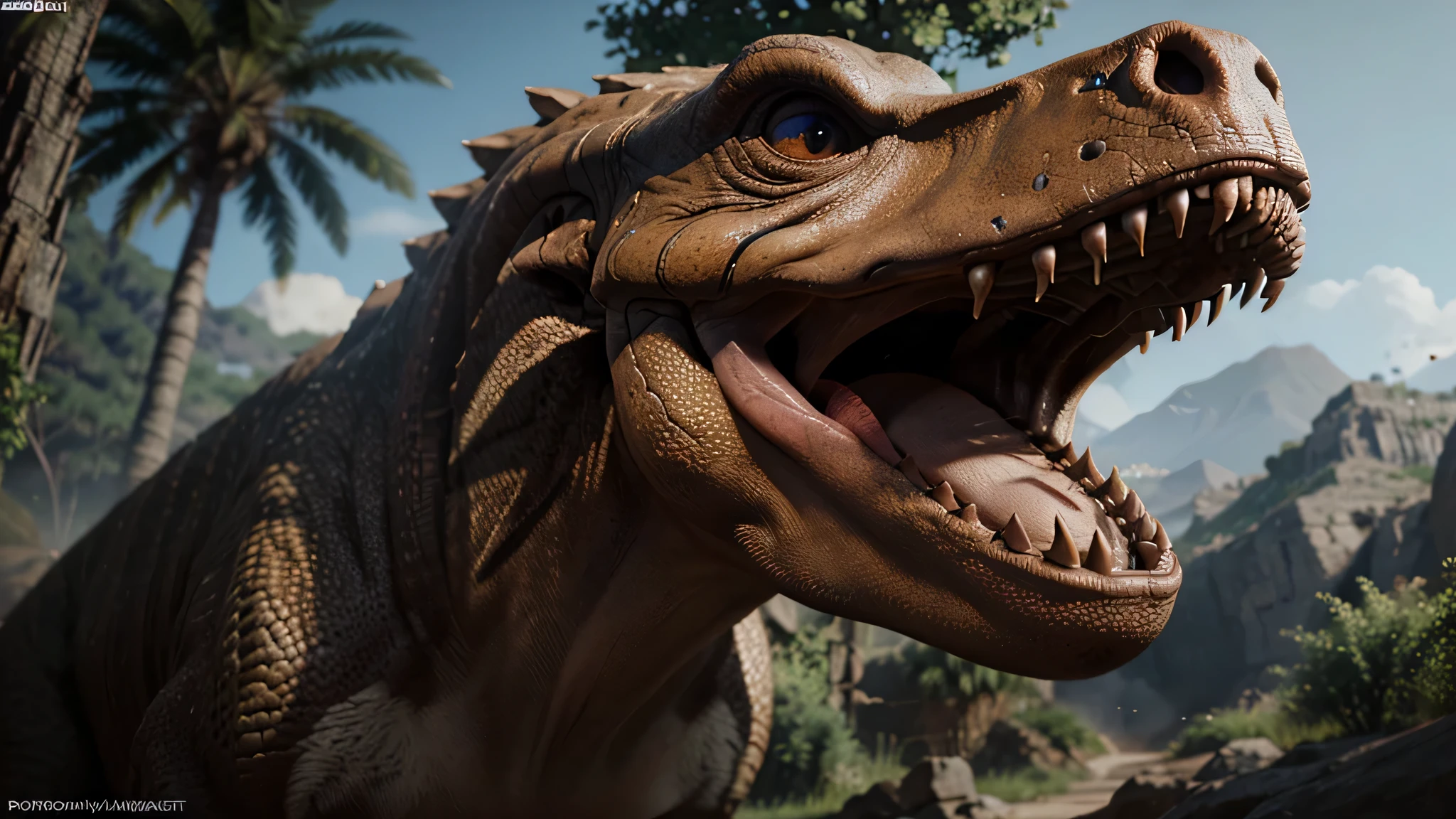 a close up of a dinosaur with its mouth open, inspired by Adam Rex, trending on polycount, photorealism, detailed game art illustration, ((unreal engine)), raptors, with very highly detailed face