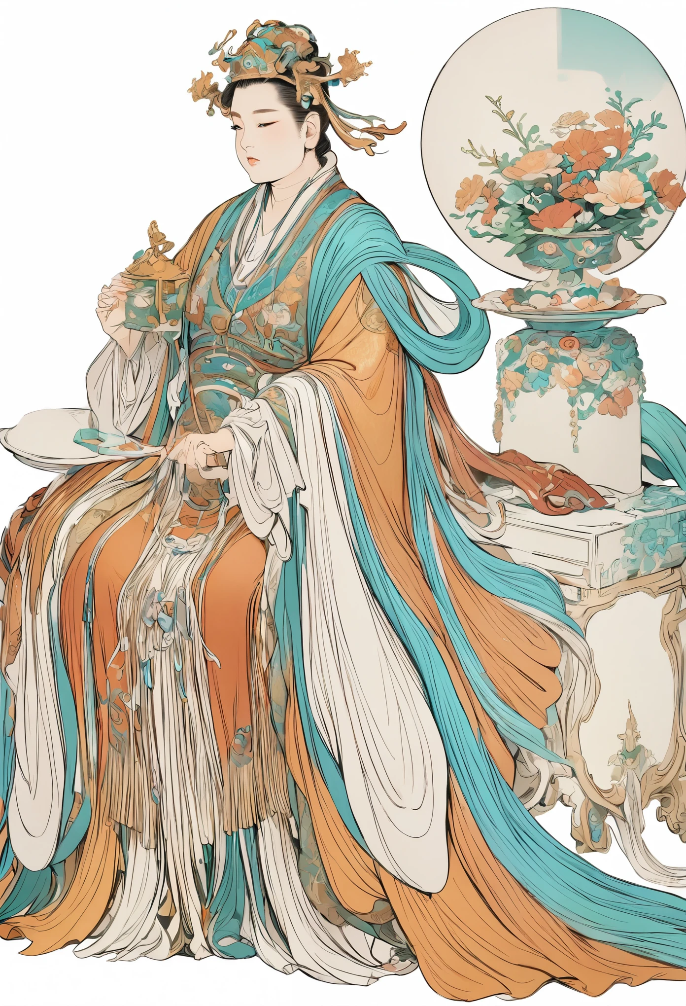 (masterpiece, best quality:1.2), yongle_style,1man,white background